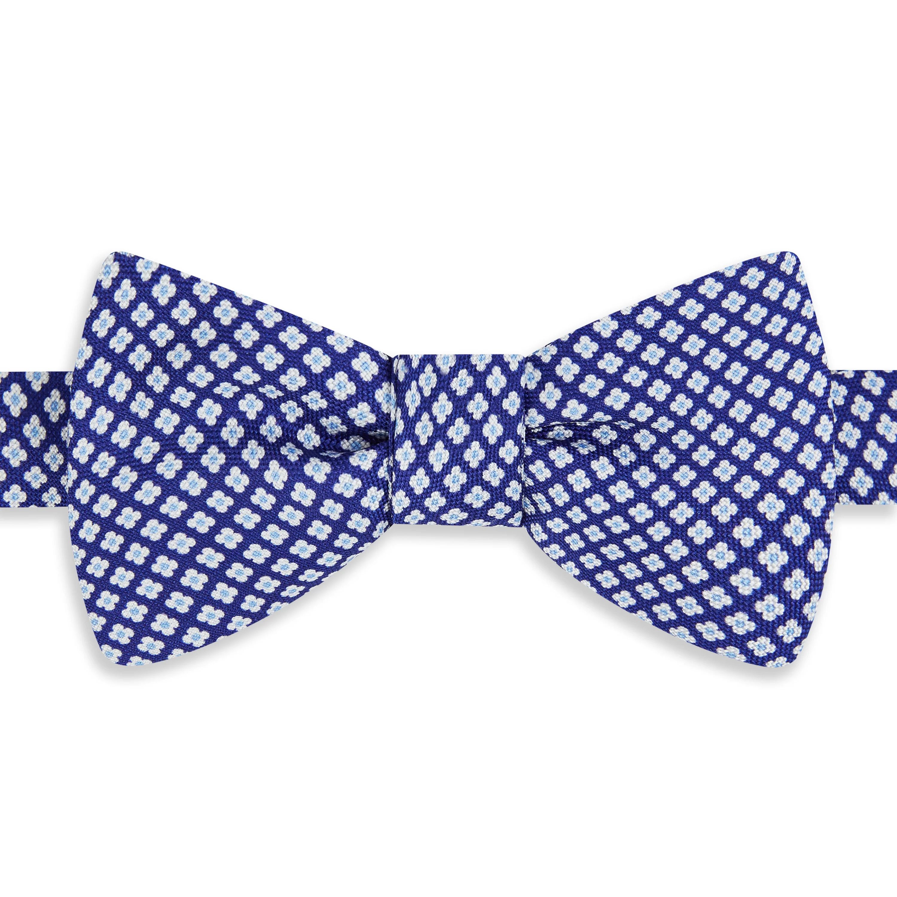Navy Flower Geometric Printed Silk Self Bow Tie