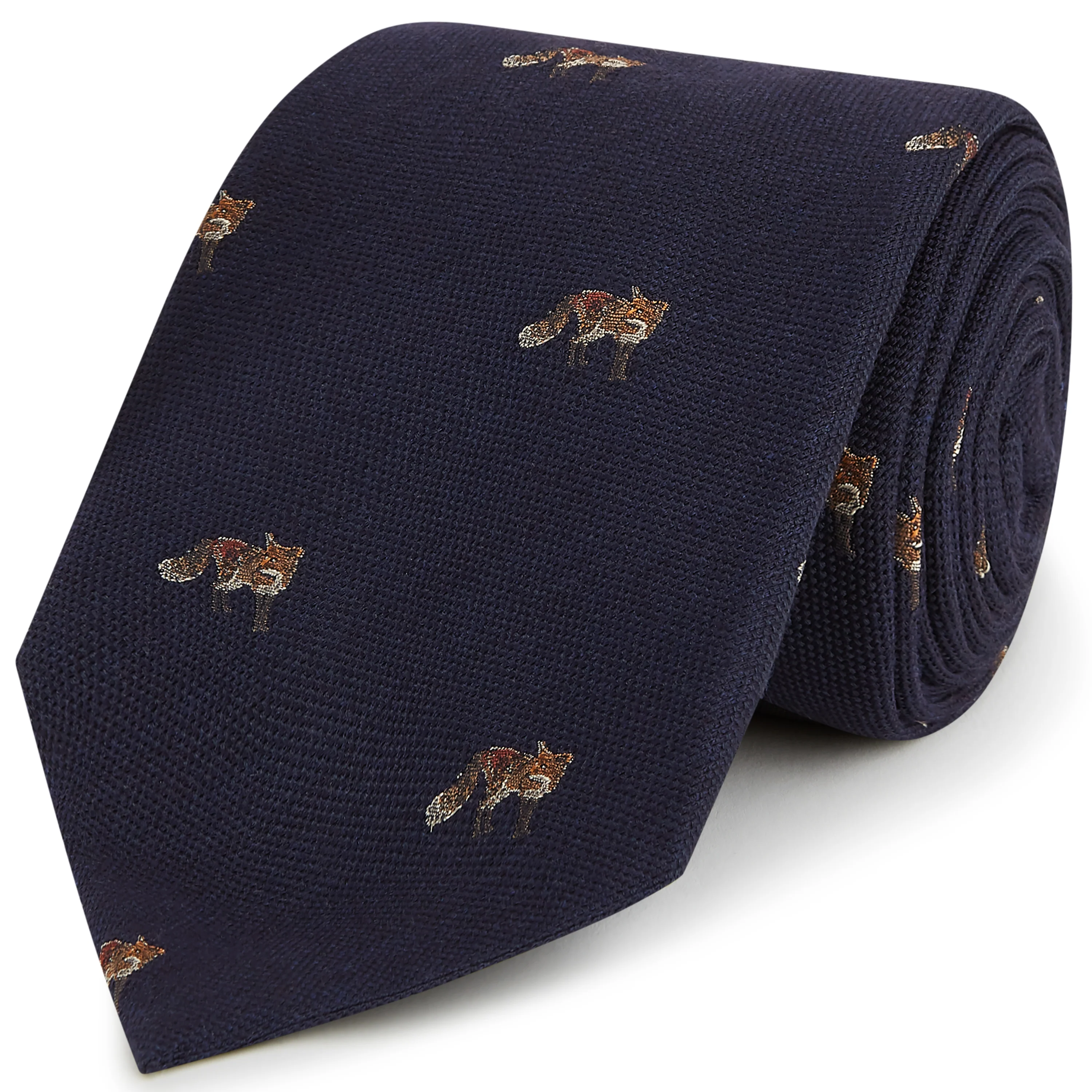 Navy Fox Woven Silk Tie