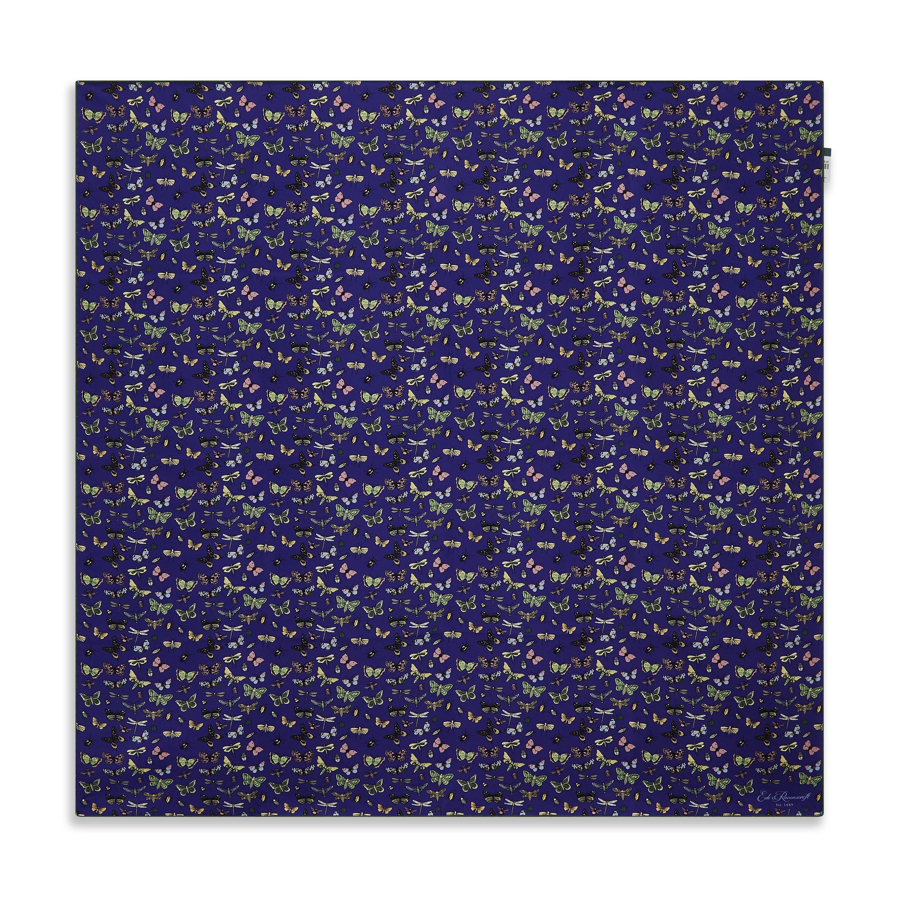 Navy Green Butterfly Silk Square Scarf - Image 2