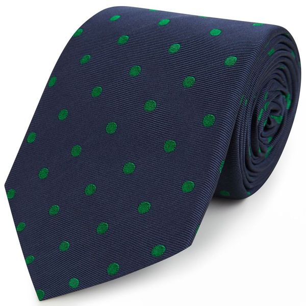Navy Green Churchill Spot Woven Silk Tie