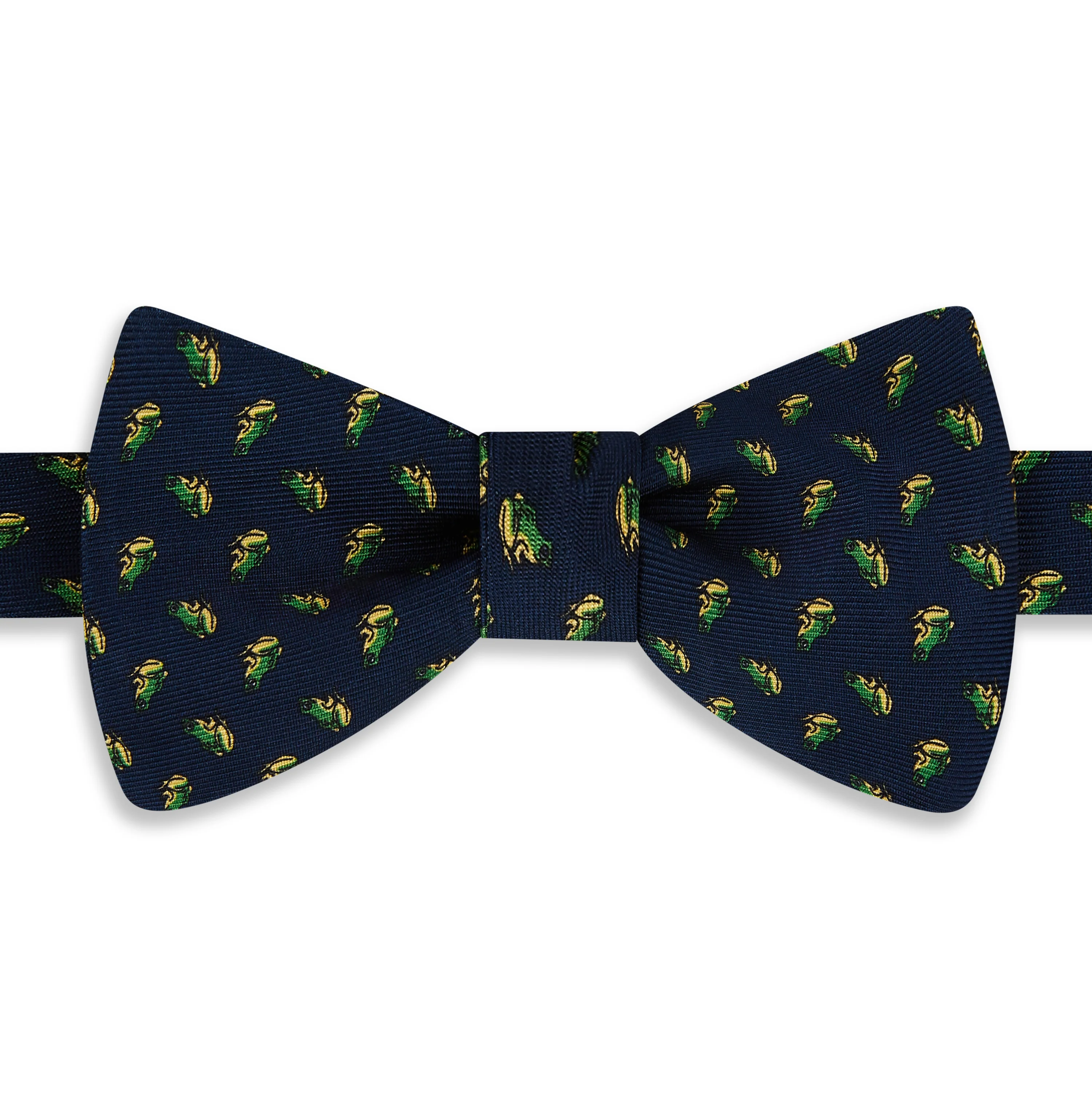 Navy Green Micro Frog Motif Printed Silk Bow Tie