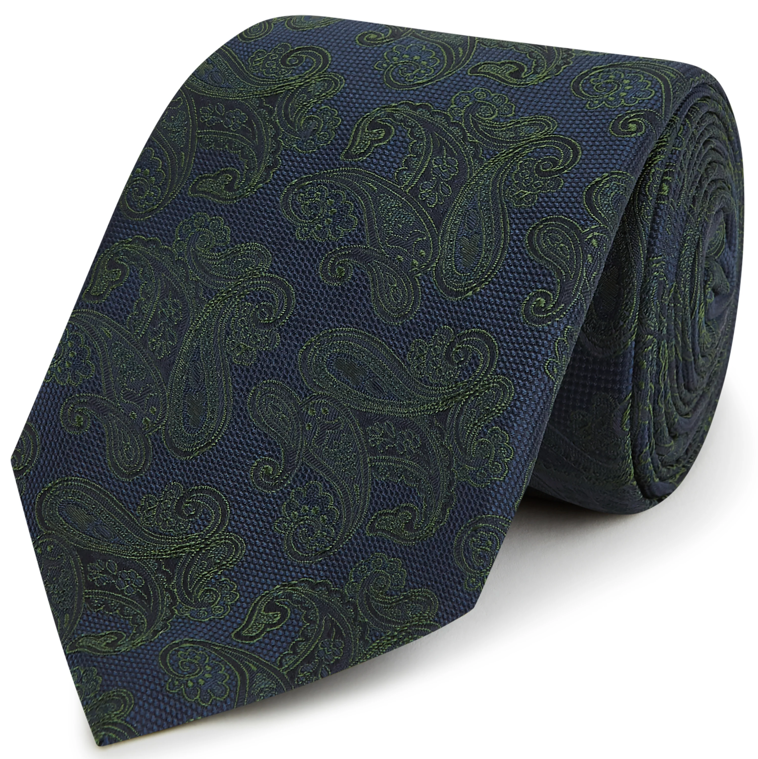 Navy Green Paisley Woven Silk Tie