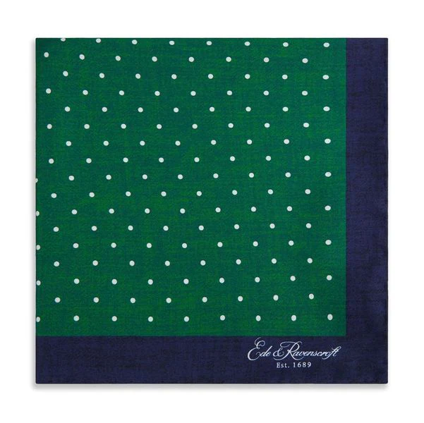 Navy Green Spot Silk Pocket Square - Image 2