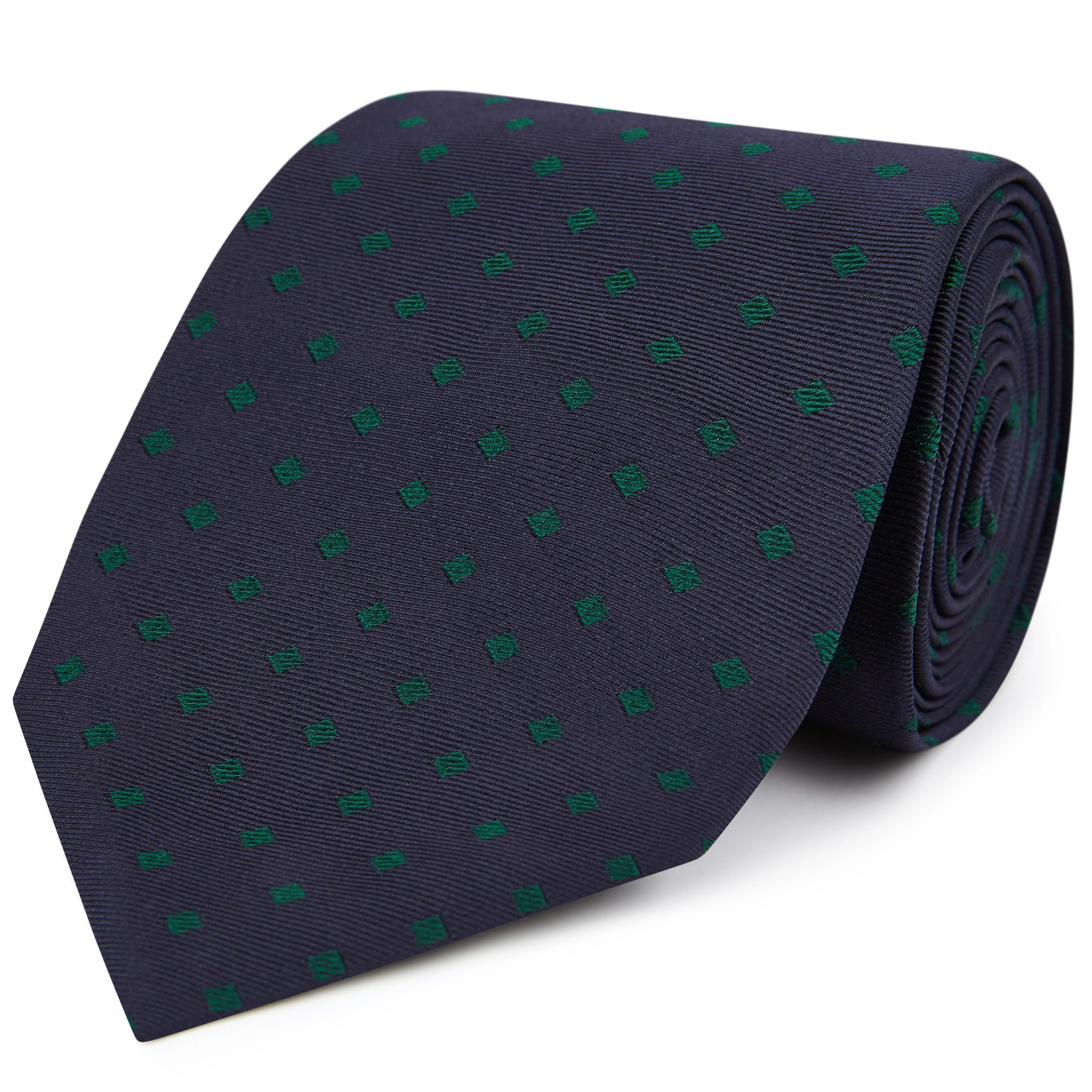 Navy Green Square Spot Woven Silk Tie