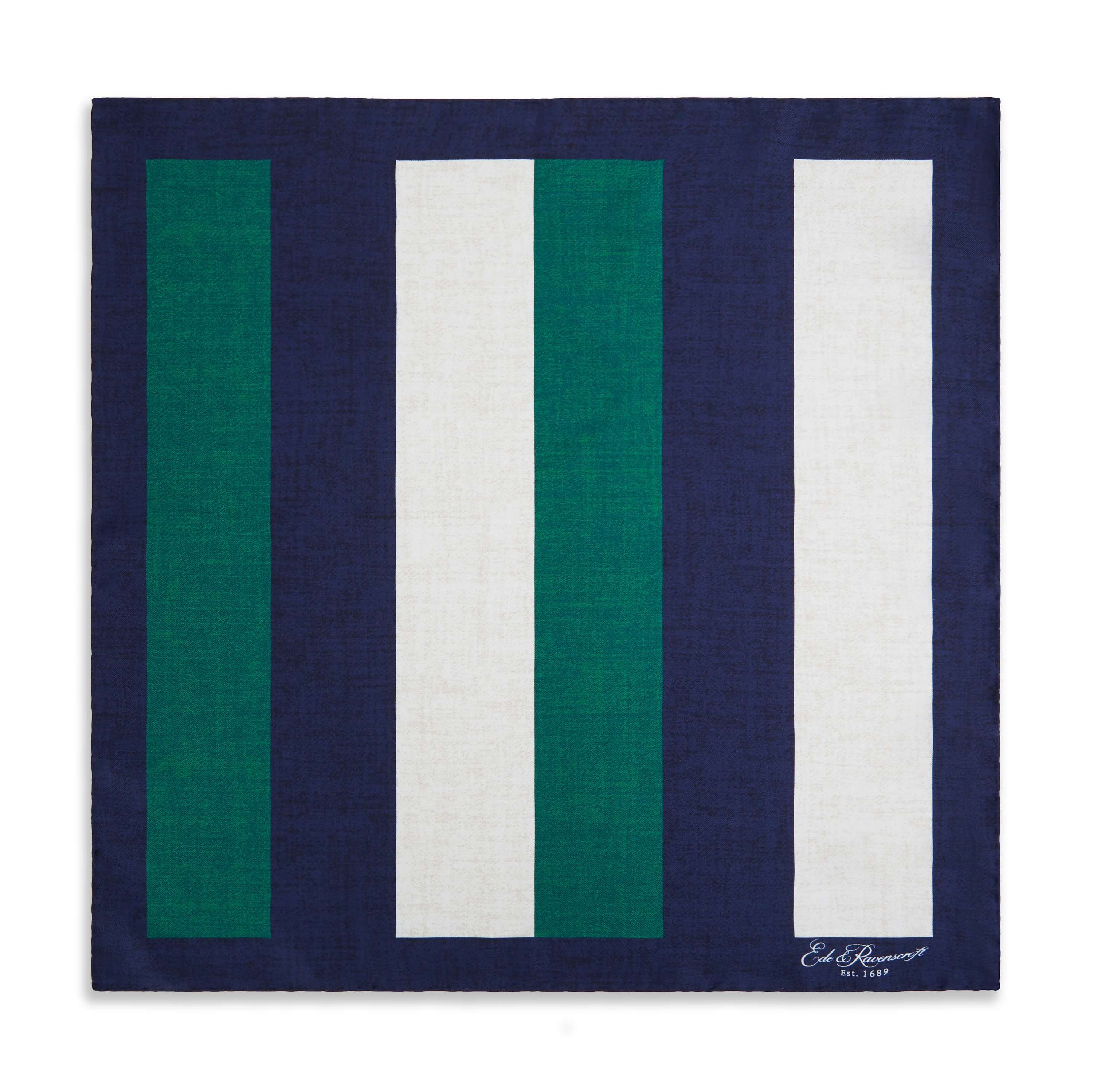 Navy Green Stripe Pocket Square - Image 2