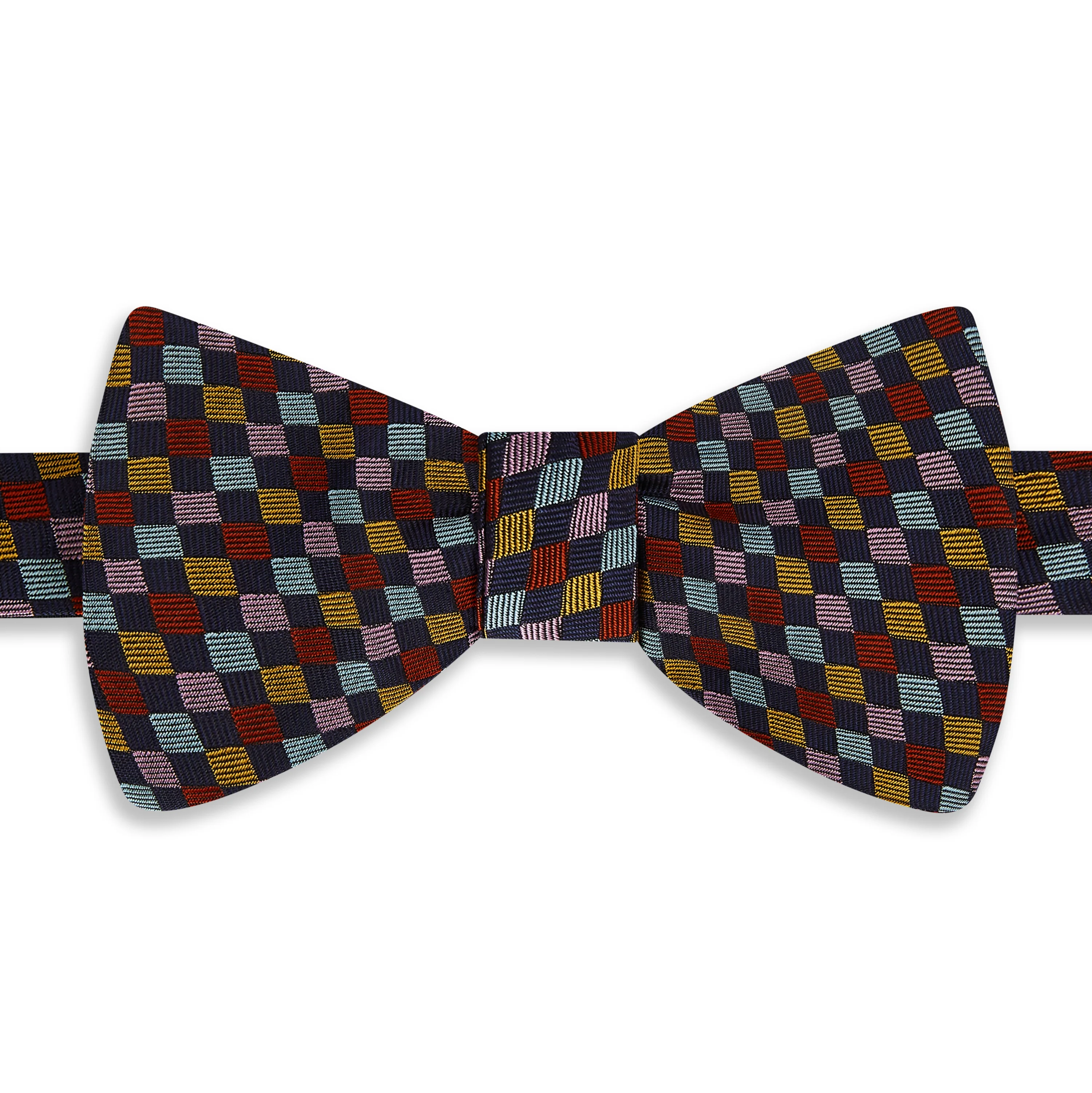 Navy Harlequin Woven Silk Bow Tie