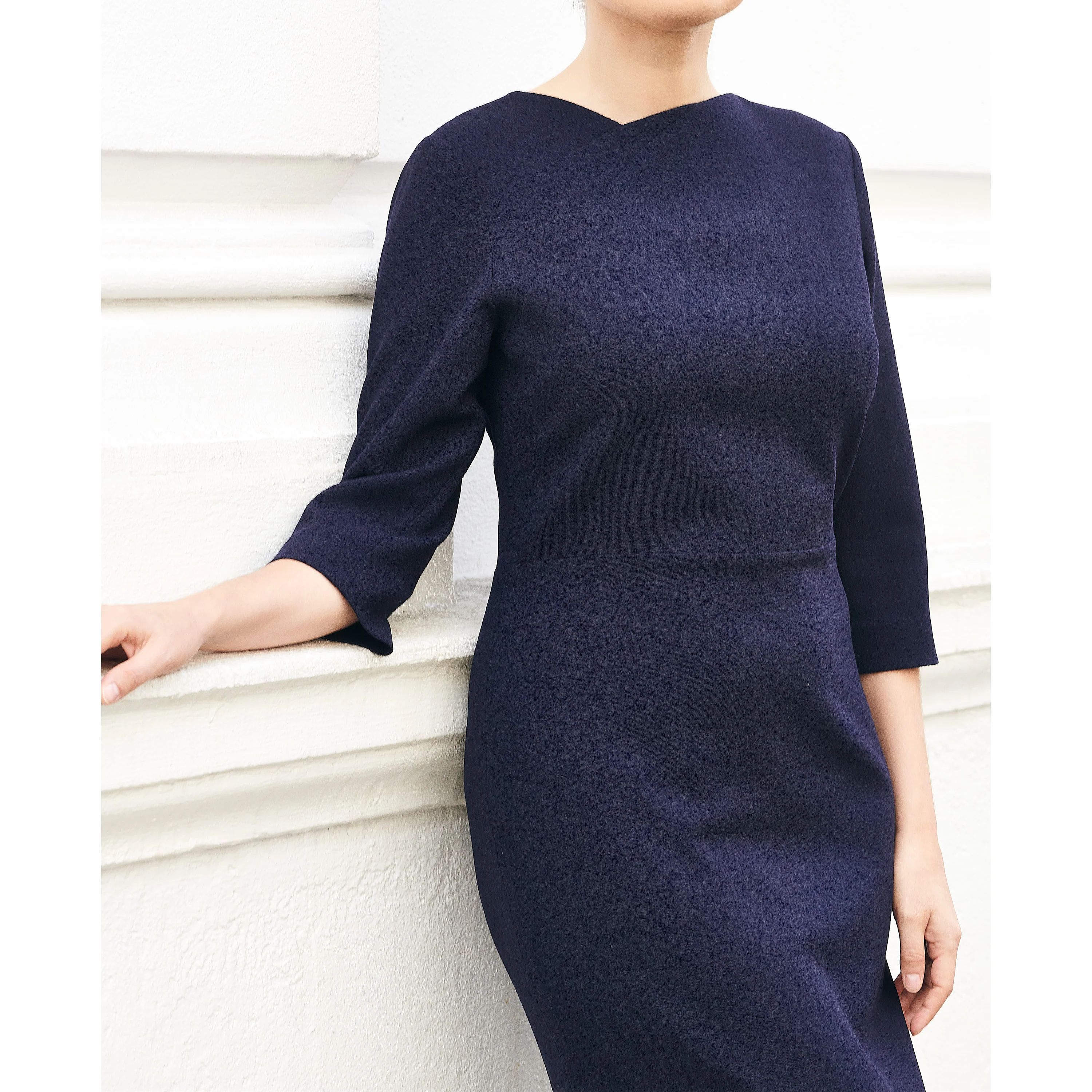 Navy Joy Tailored Wool Crepe Dress - Image 3
