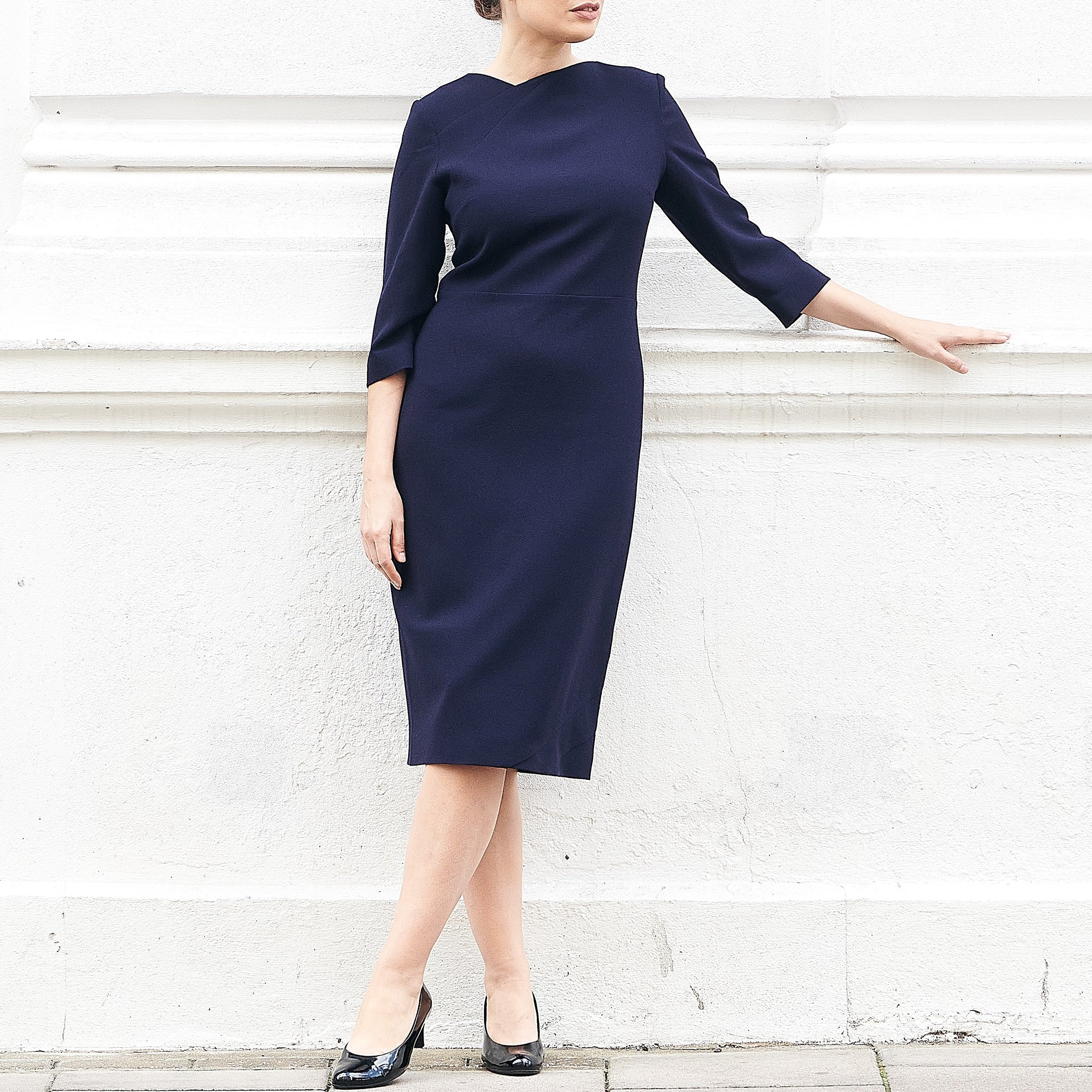 Navy Joy Tailored Wool Crepe Dress - Image 4