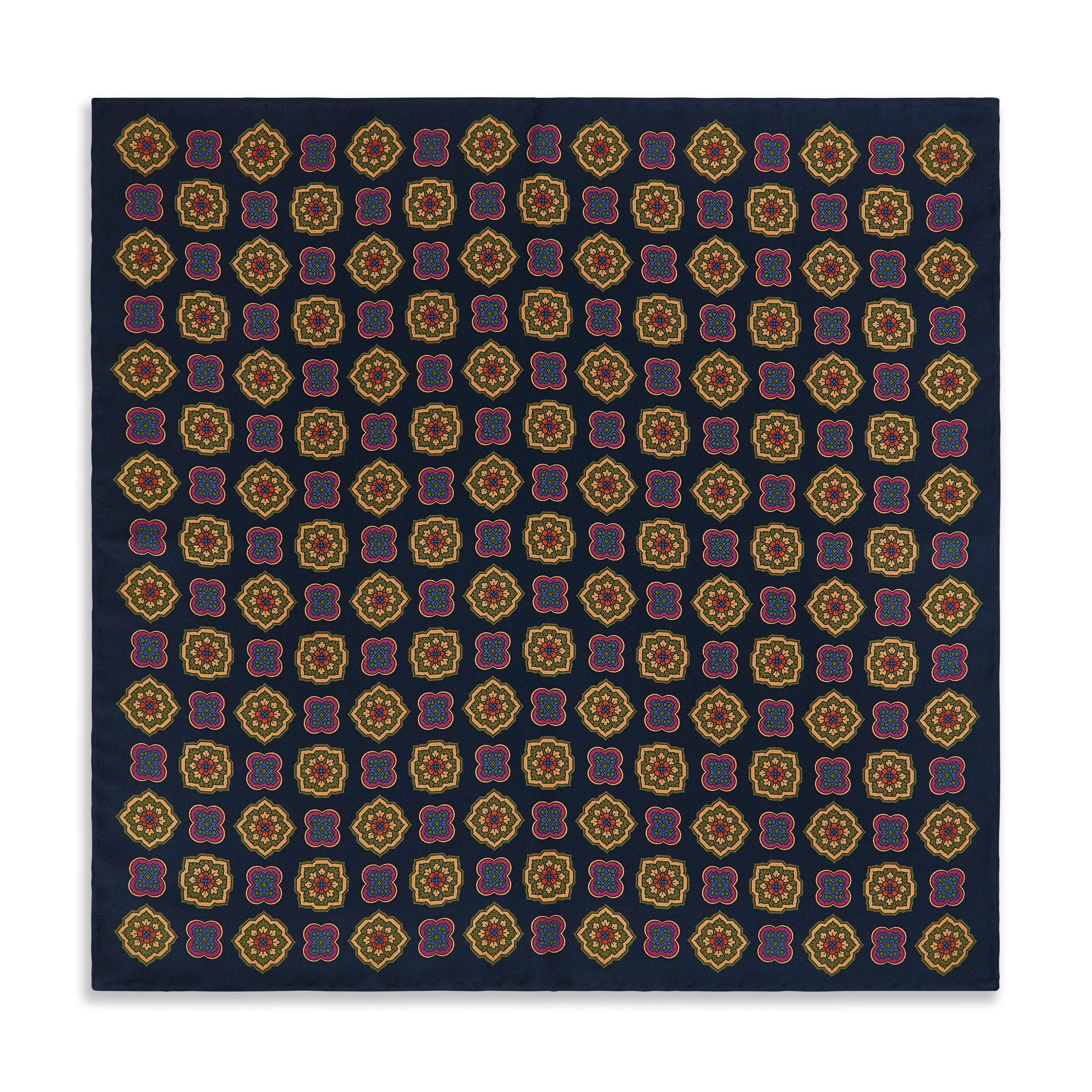 Navy Pink Medallion Madder Reversible Silk Pocket Square - Image 2