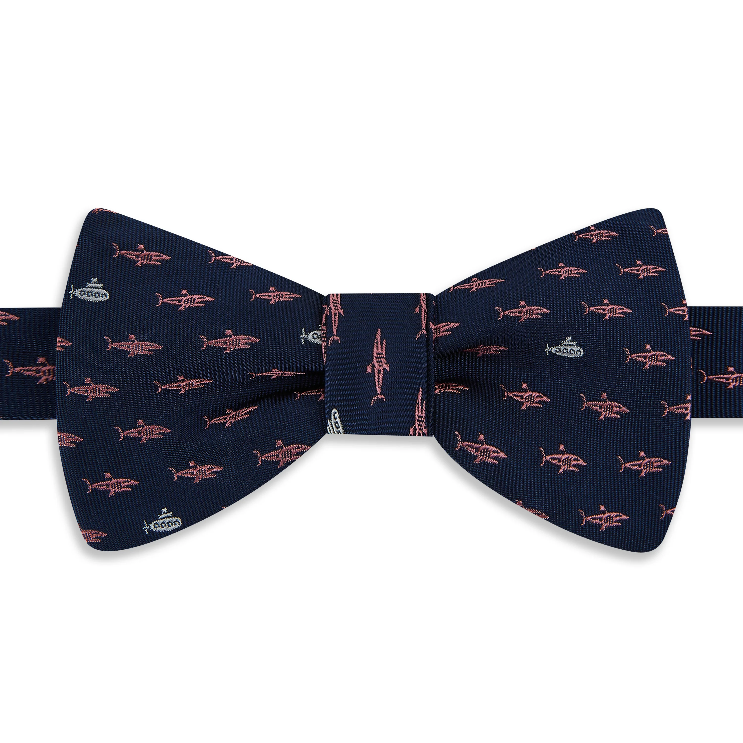 Navy Pink Submarine Woven Silk Bow Tie