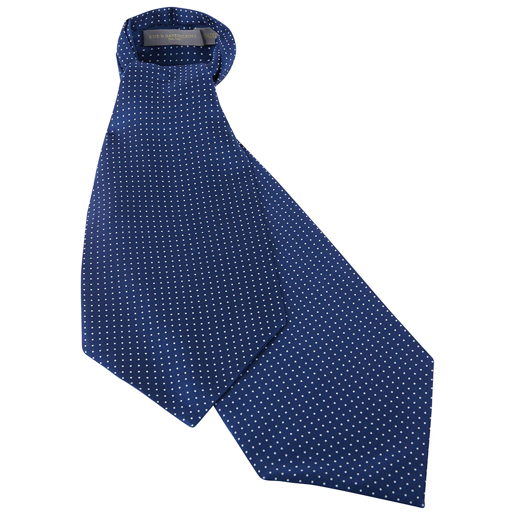 Navy Polka Dot Printed Silk Cravat