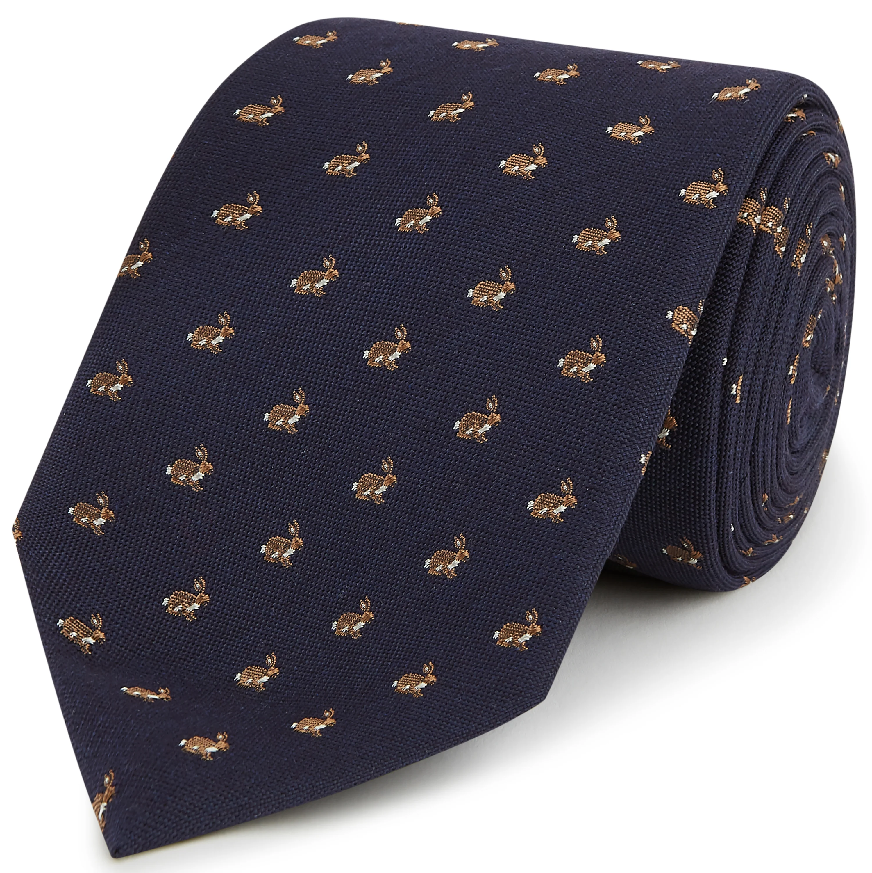 Navy Rabbit Woven Silk Tie