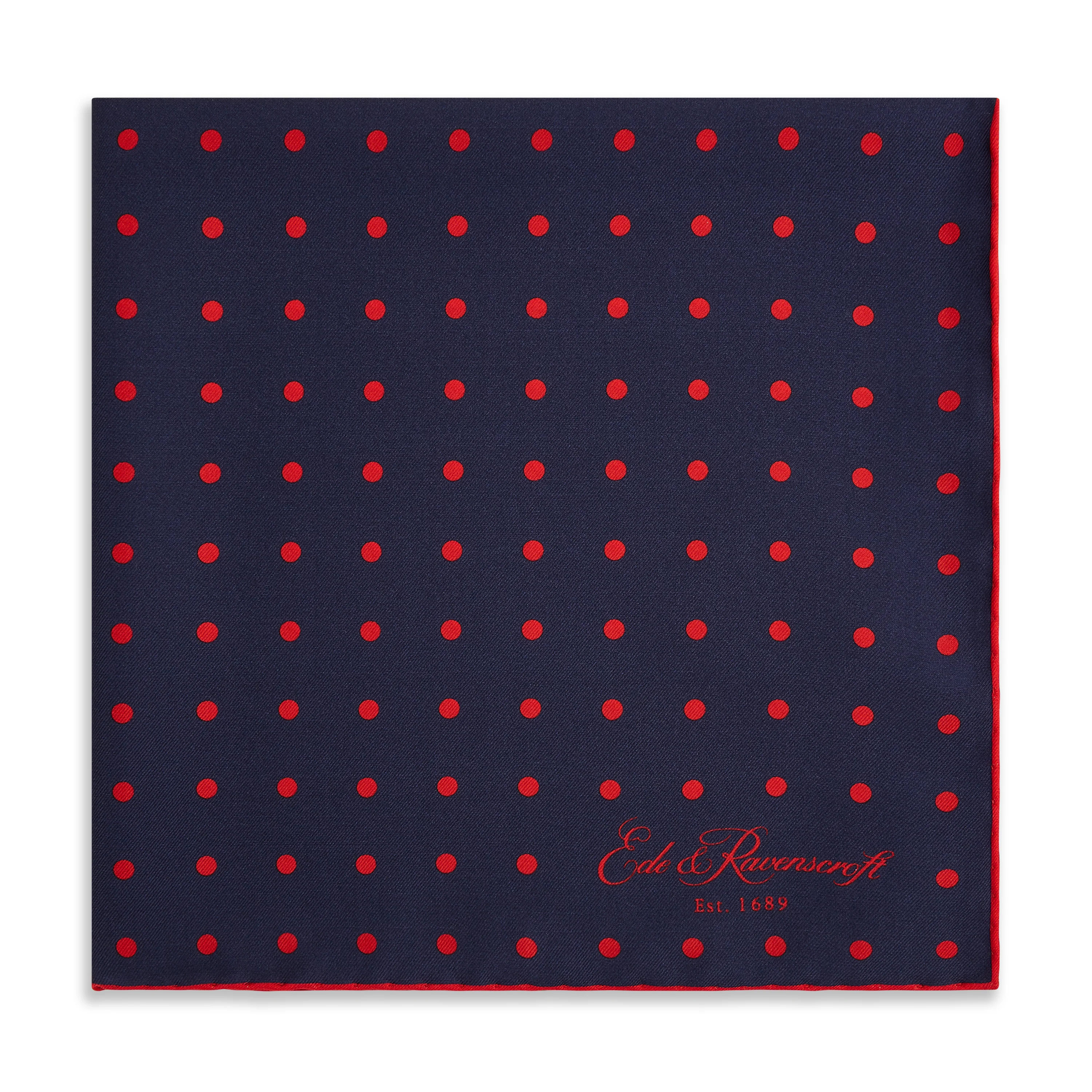 Navy Red Churchill Silk Spot Pocket Square
