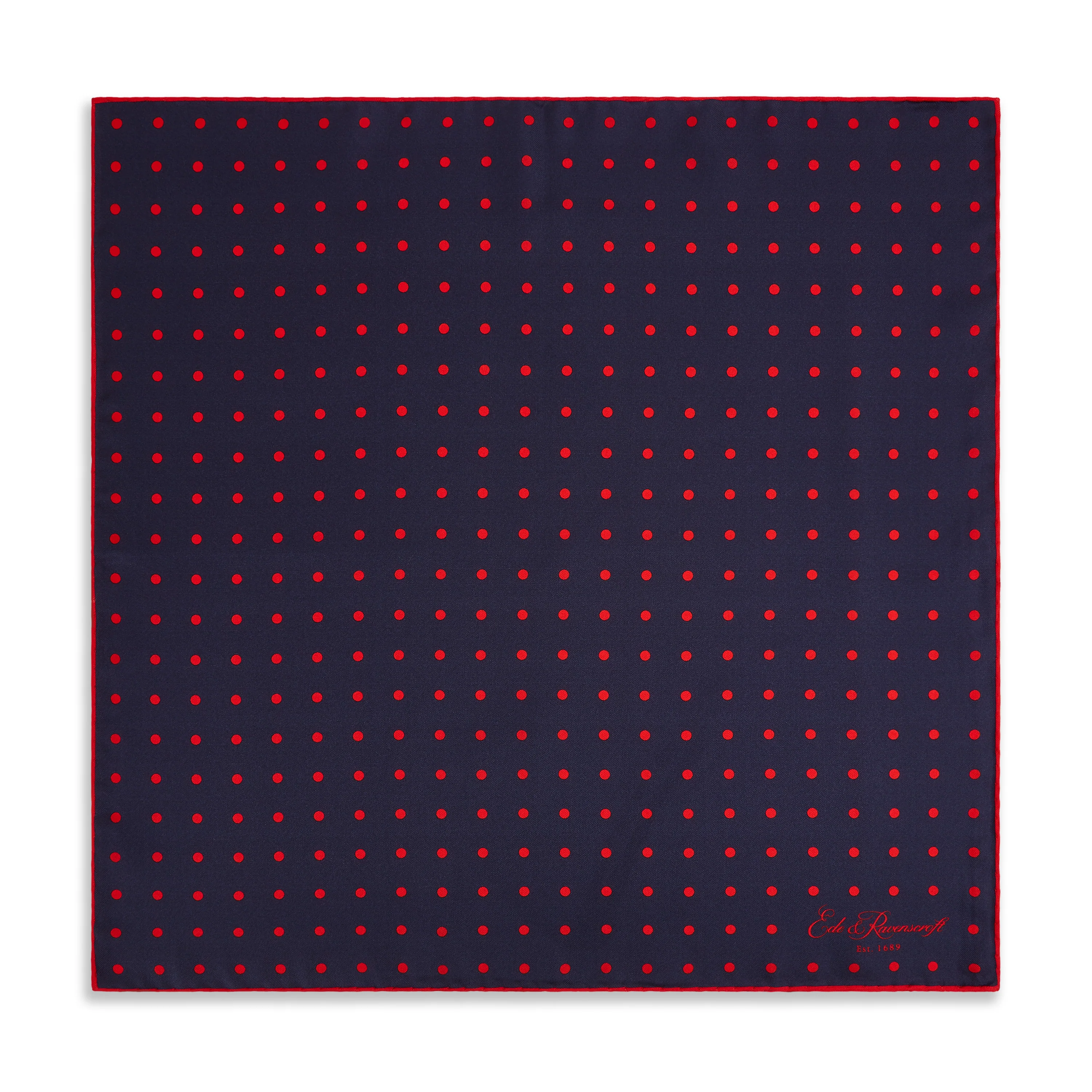 Navy Red Churchill Silk Spot Pocket Square - Image 2