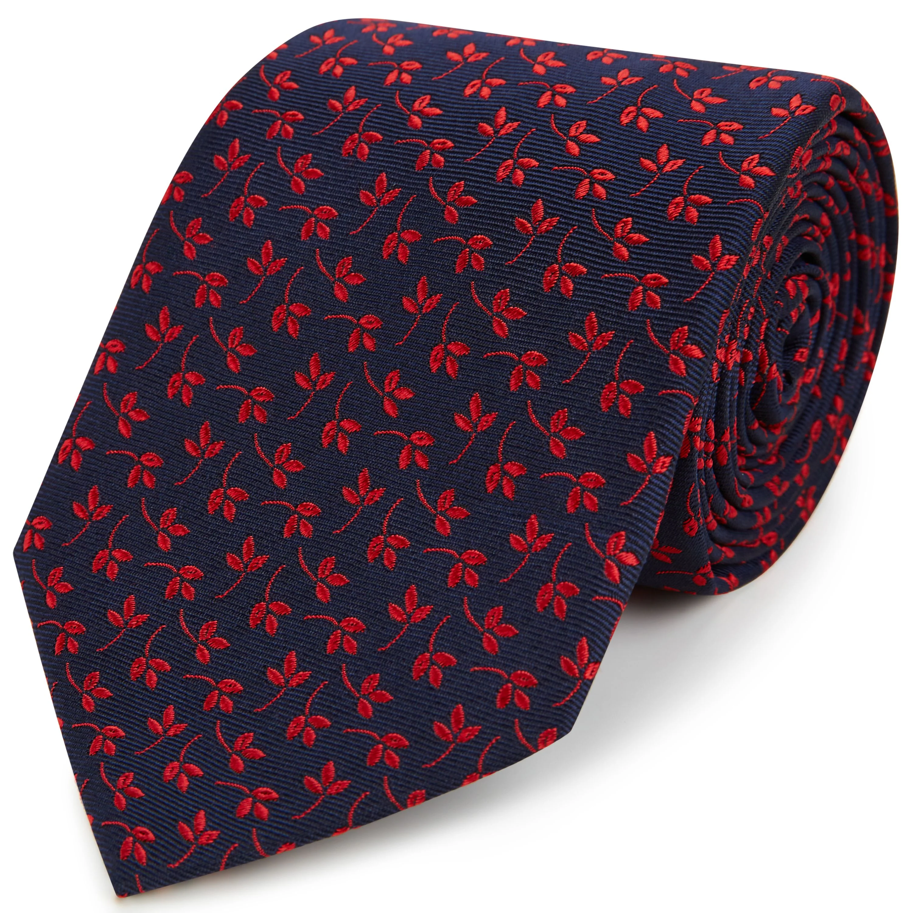 Navy Red Leaf Woven Silk Tie
