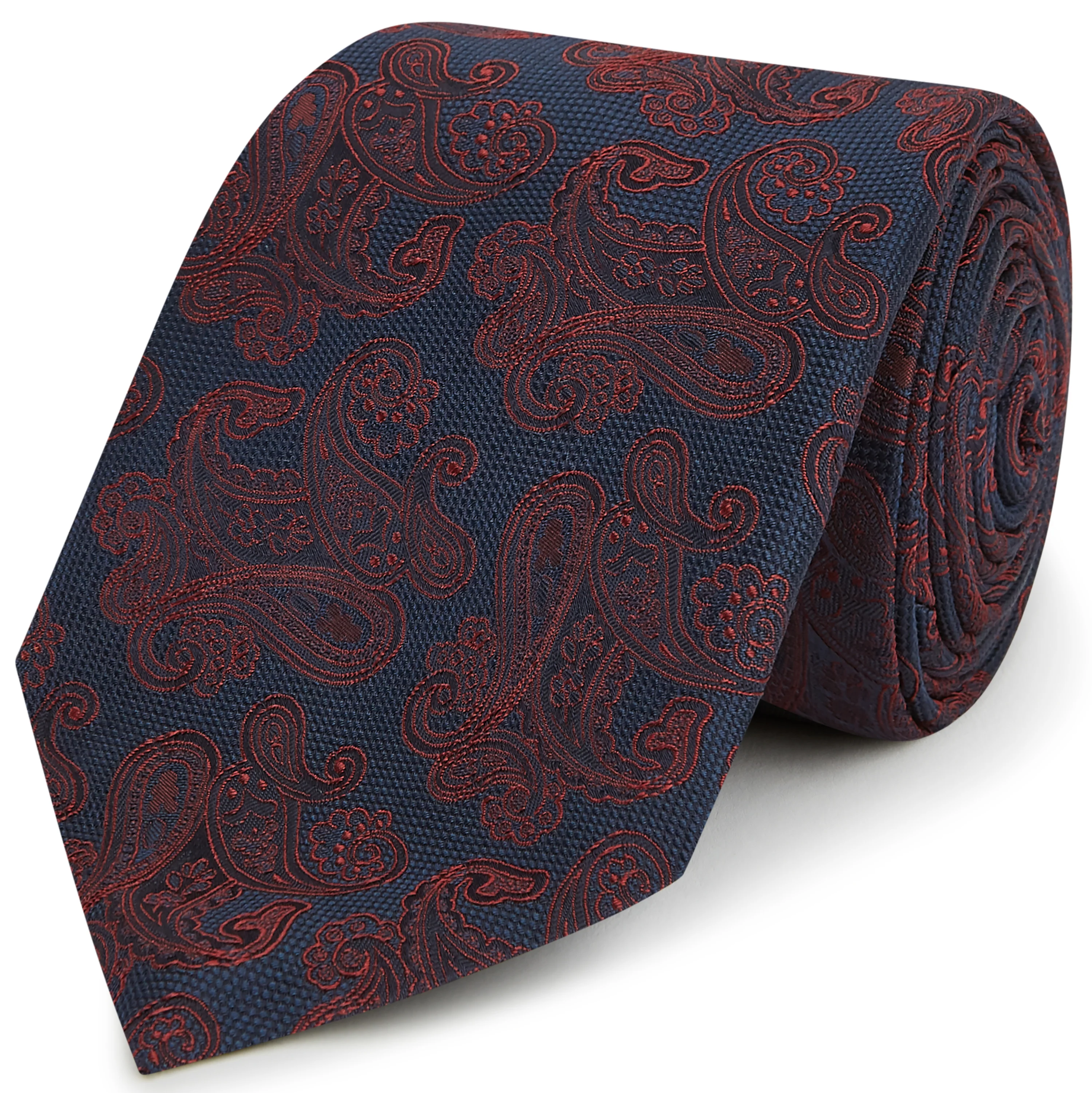 Navy Red Paisley Woven Silk Tie