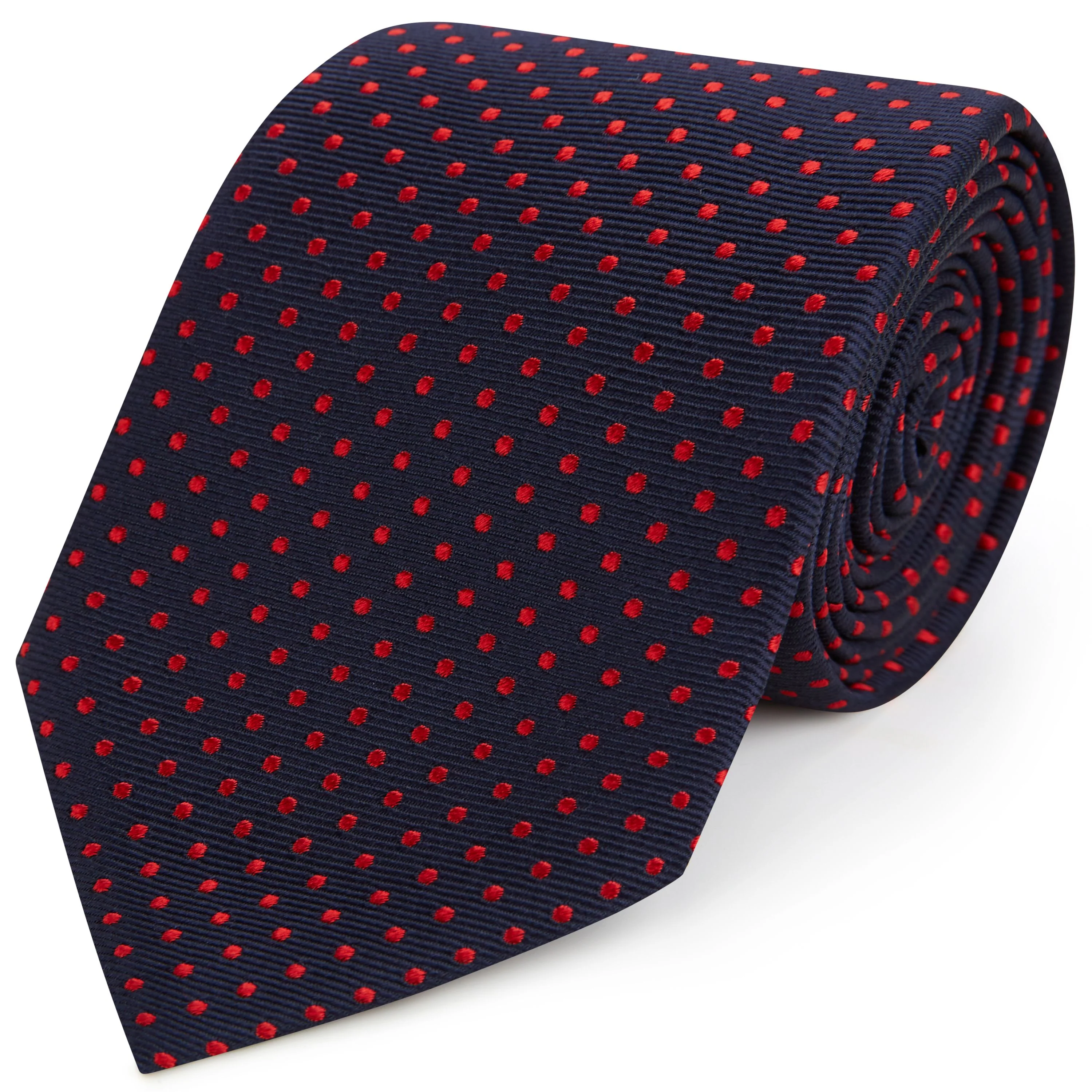 Navy Red Small Spot Twill Woven Silk Tie