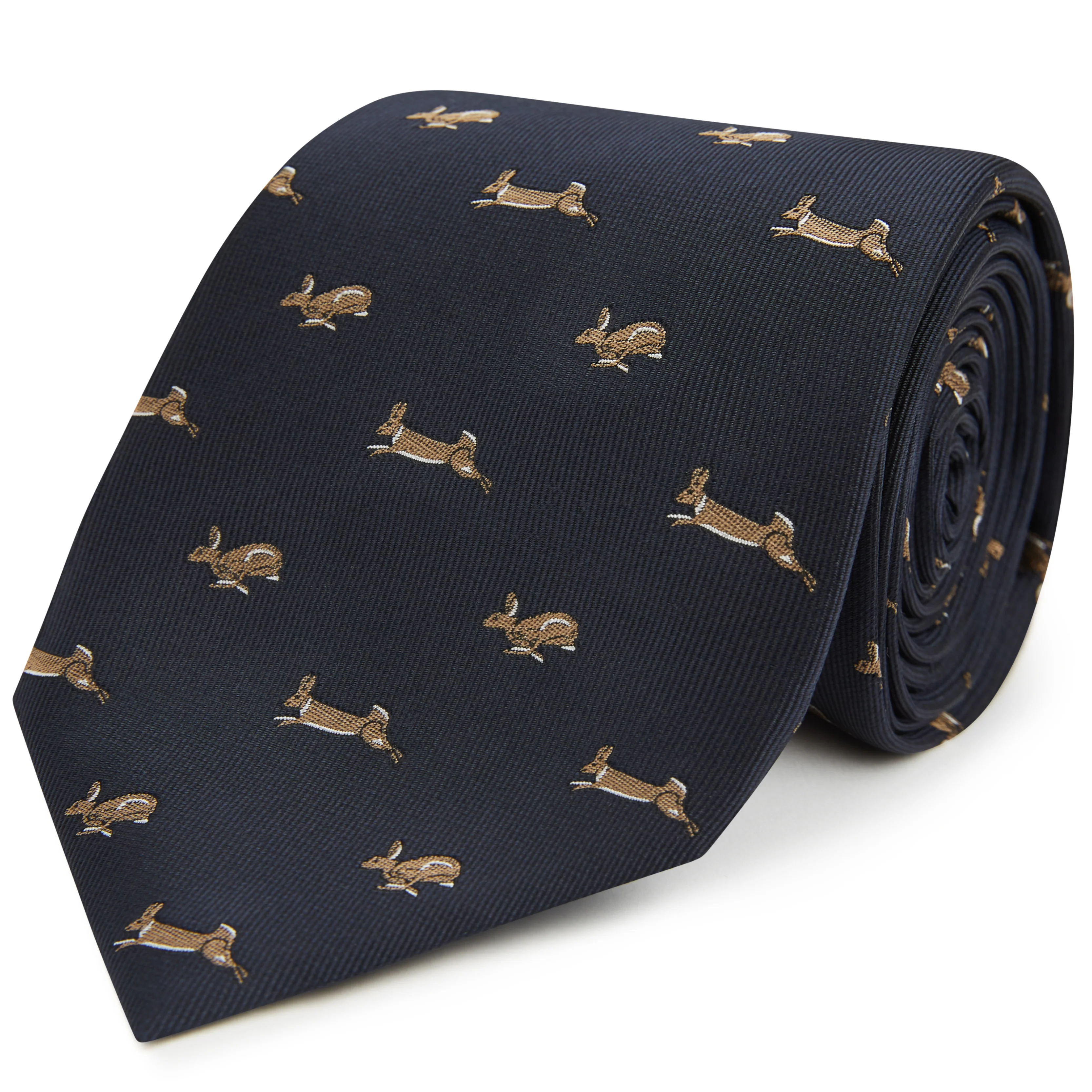 Navy Running Rabbit Woven Silk Tie