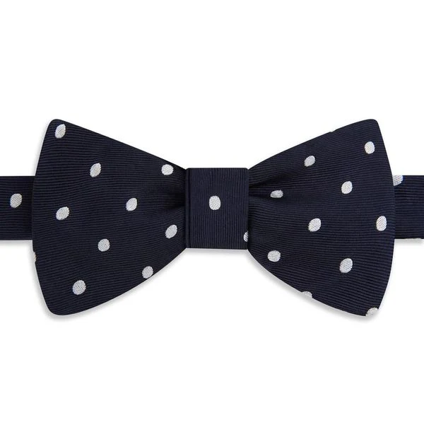Navy White Churchill Spot Woven Silk Bow Tie
