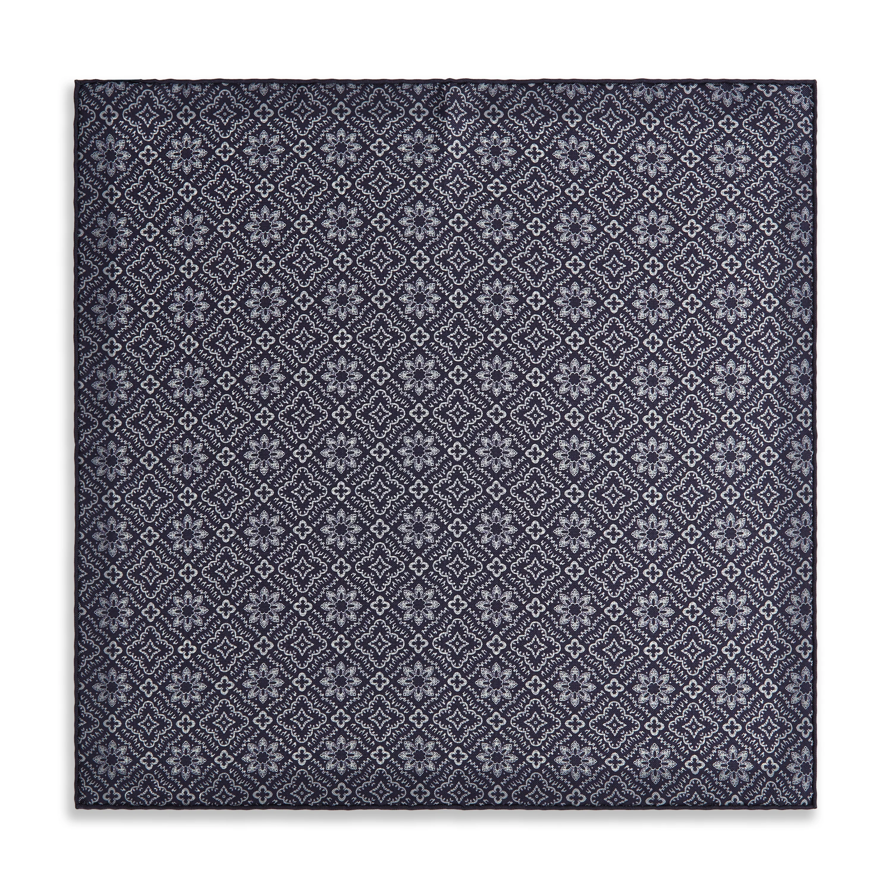 Navy White Prince of Wales Geometric Double Faced Silk Pocket Square - Image 4