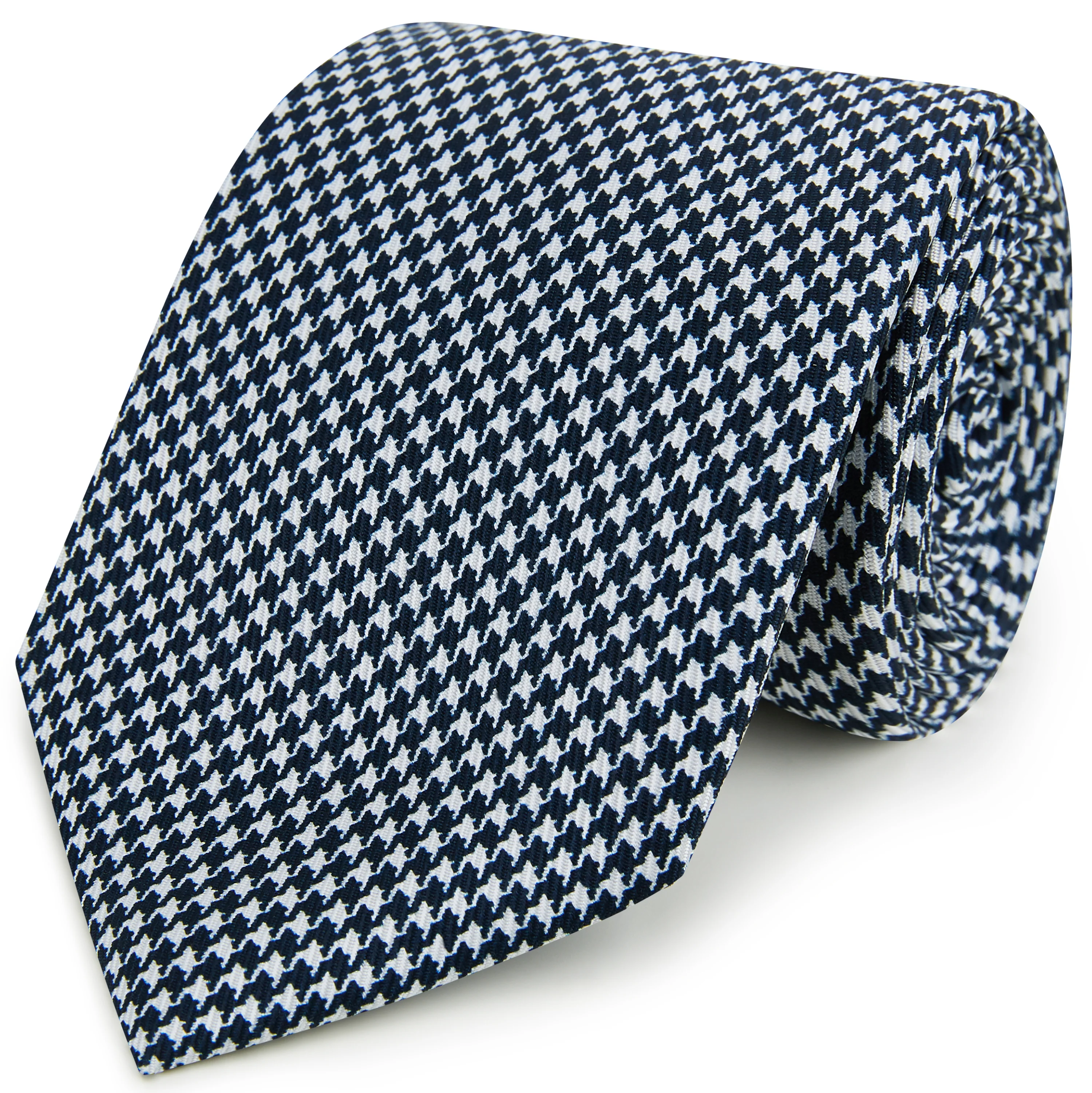 Navy White Puppytooth Printed Silk Tie