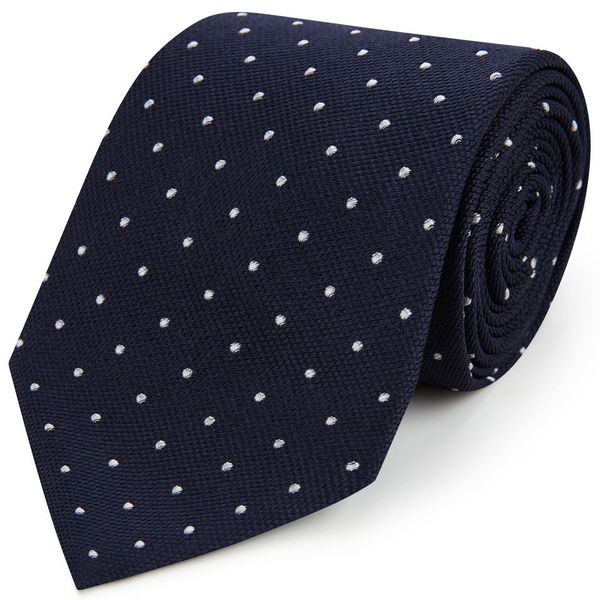 Navy White Textured Spot Woven Silk Tie