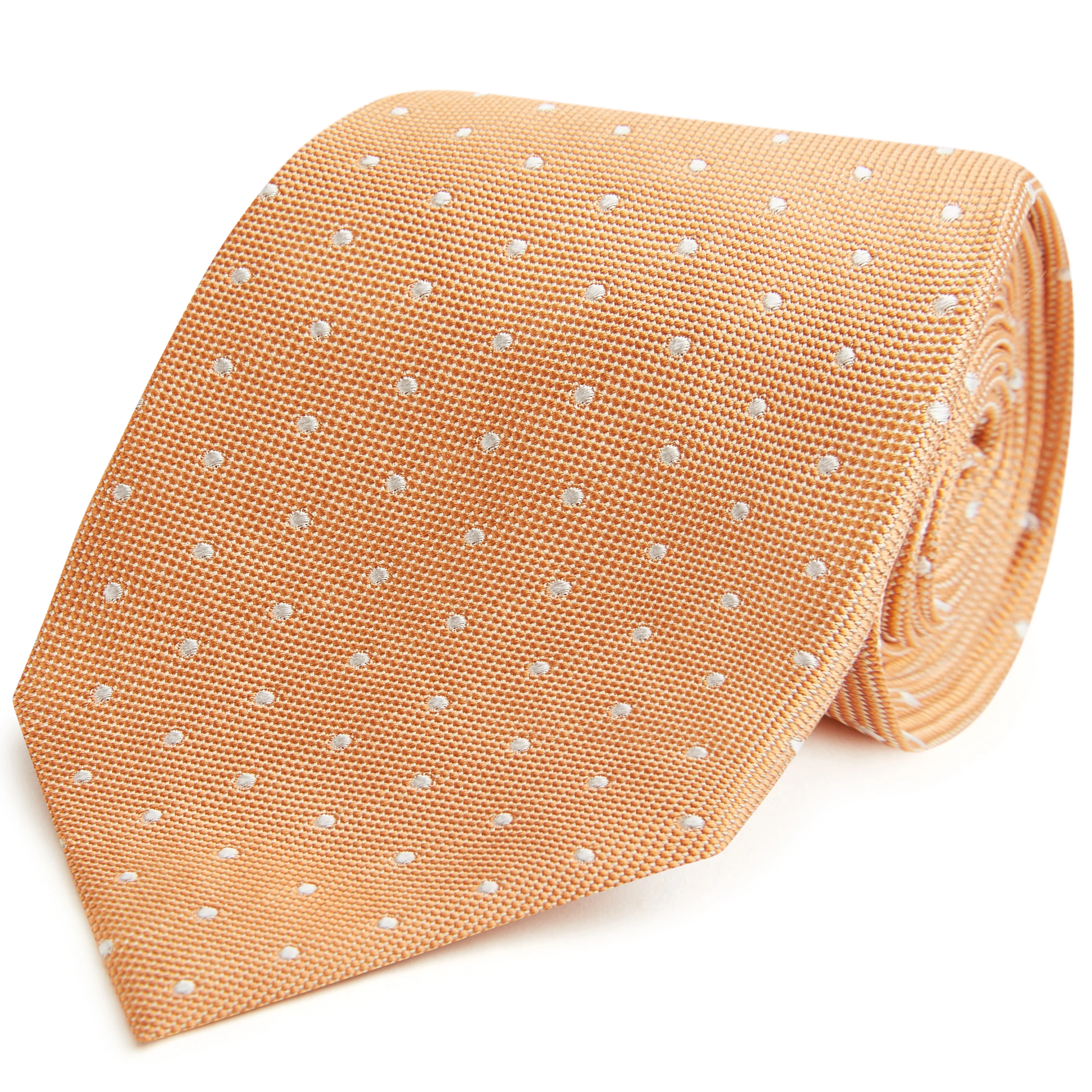 Orange And White Textured Spot Woven Silk Tie