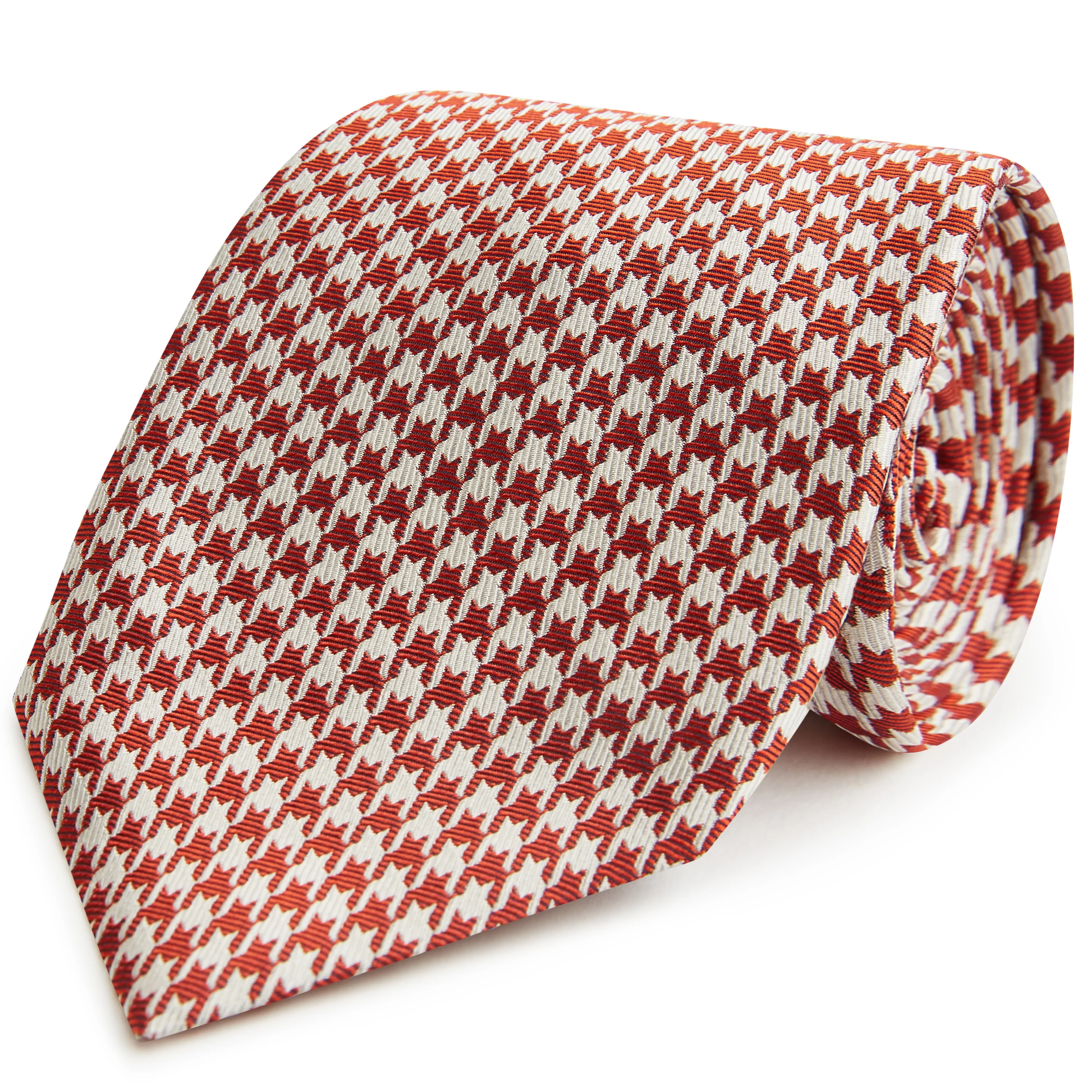 Orange White Houndstooth Woven Silk Tie