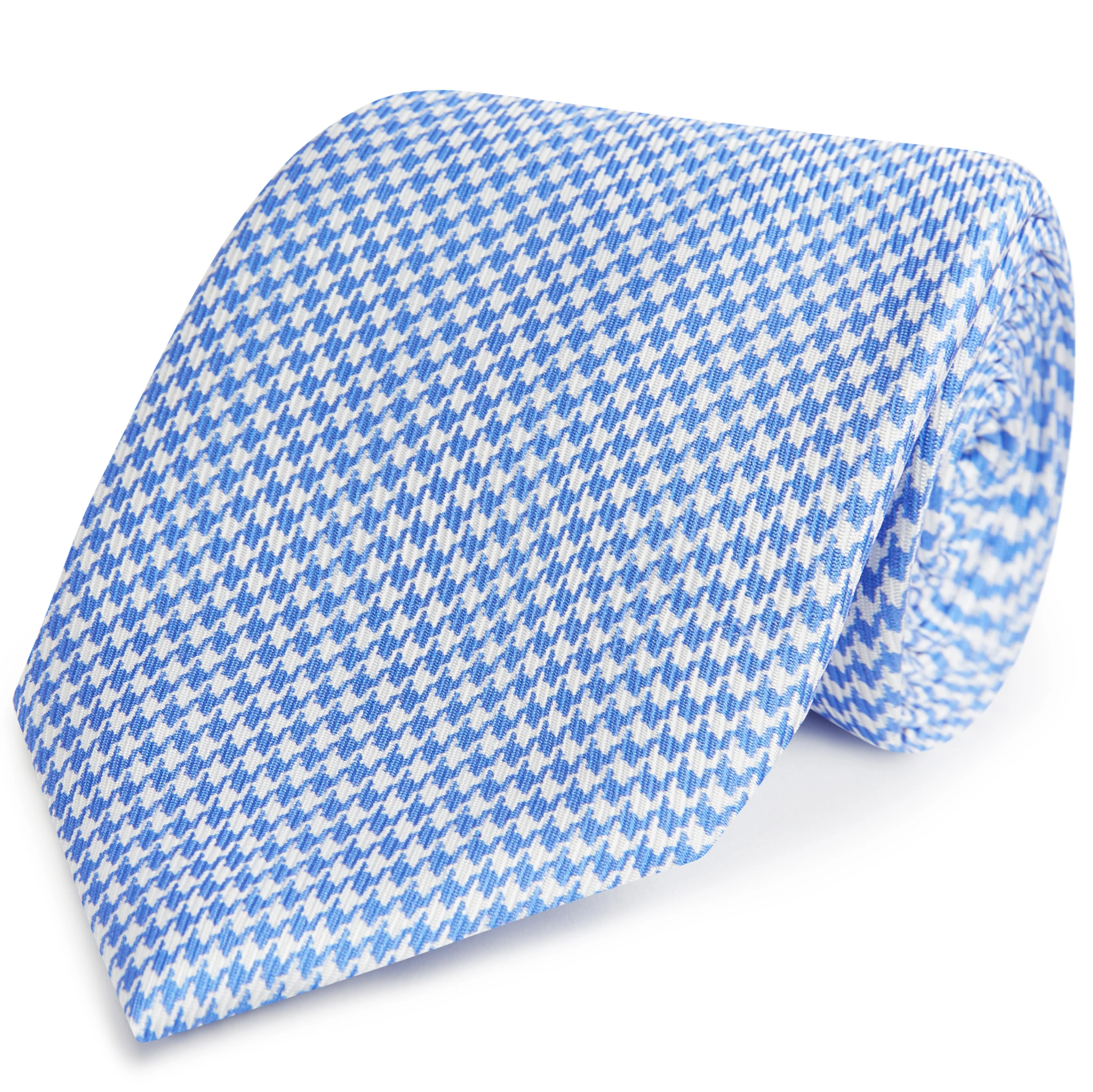 Pale Blue White Puppytooth Printed Silk Tie