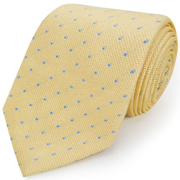 Pale Yellow Blue Textured Spot Woven Silk Tie