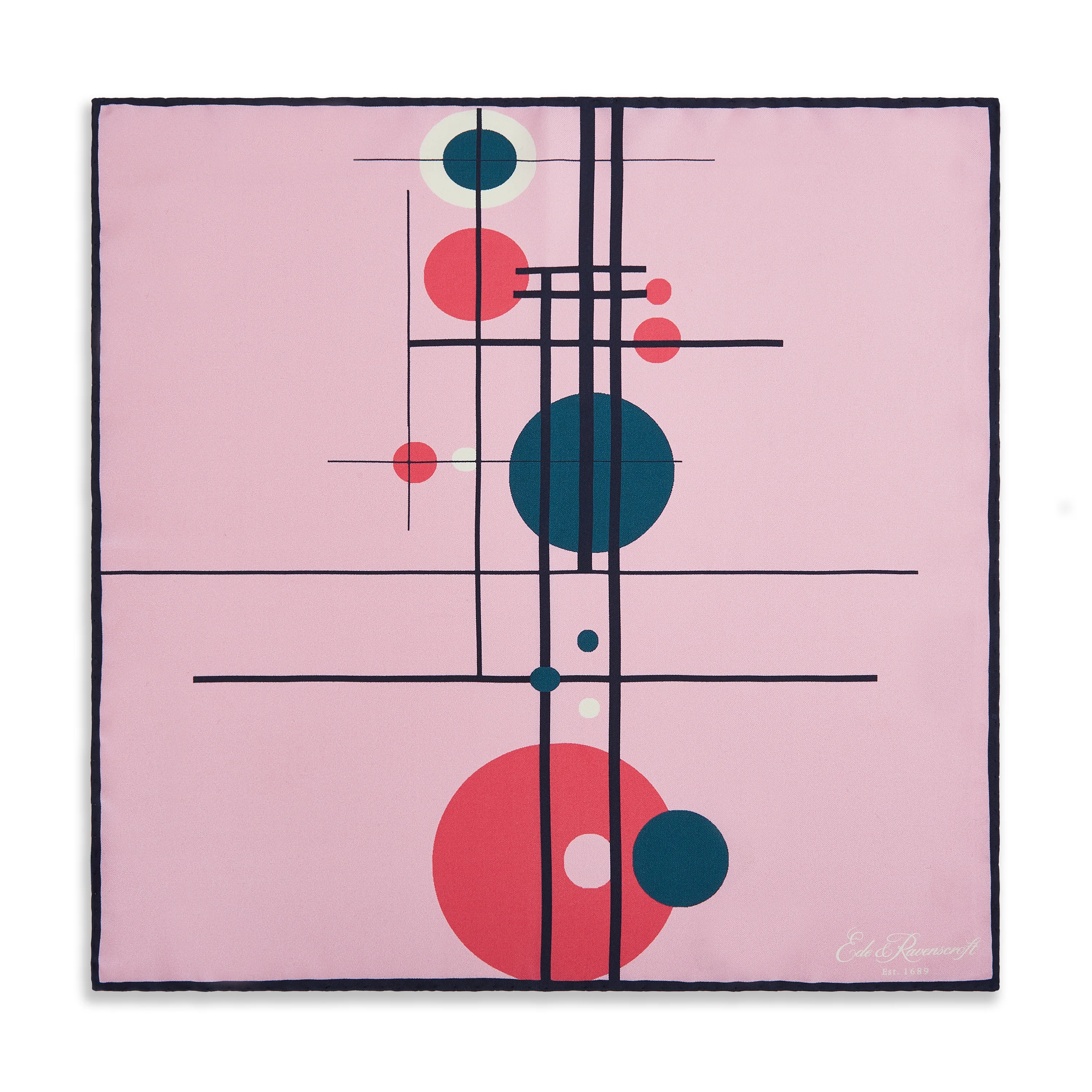 Pink Abstract Circle Grid Silk Pocket Square - Image 2