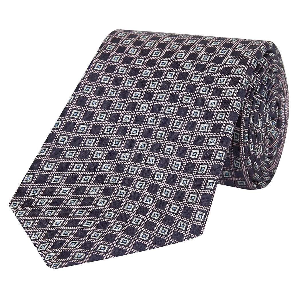 Pink and Navy Geo Diamond Silk Tie