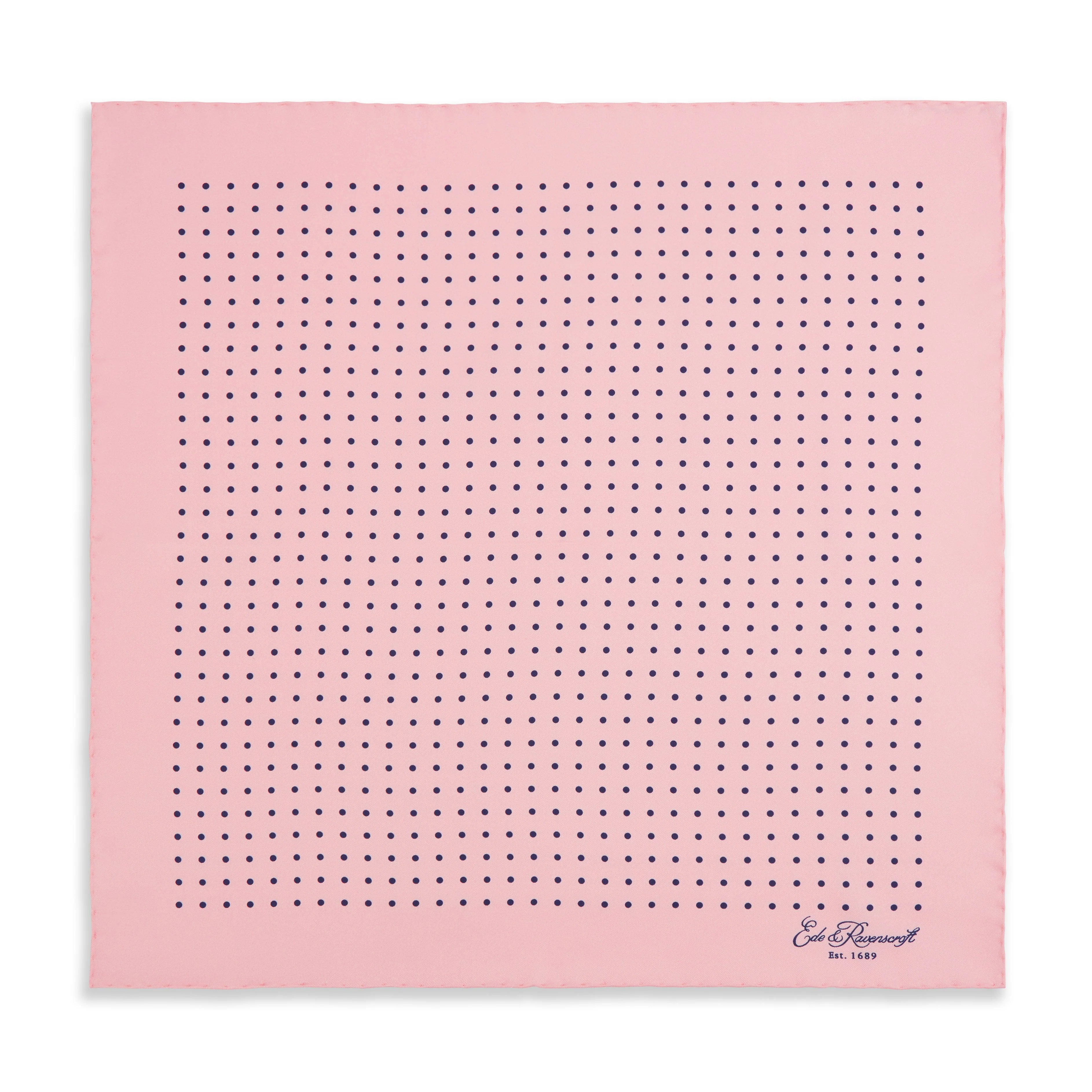Pink and Navy Spot Printed Silk Pocket Square - Image 2
