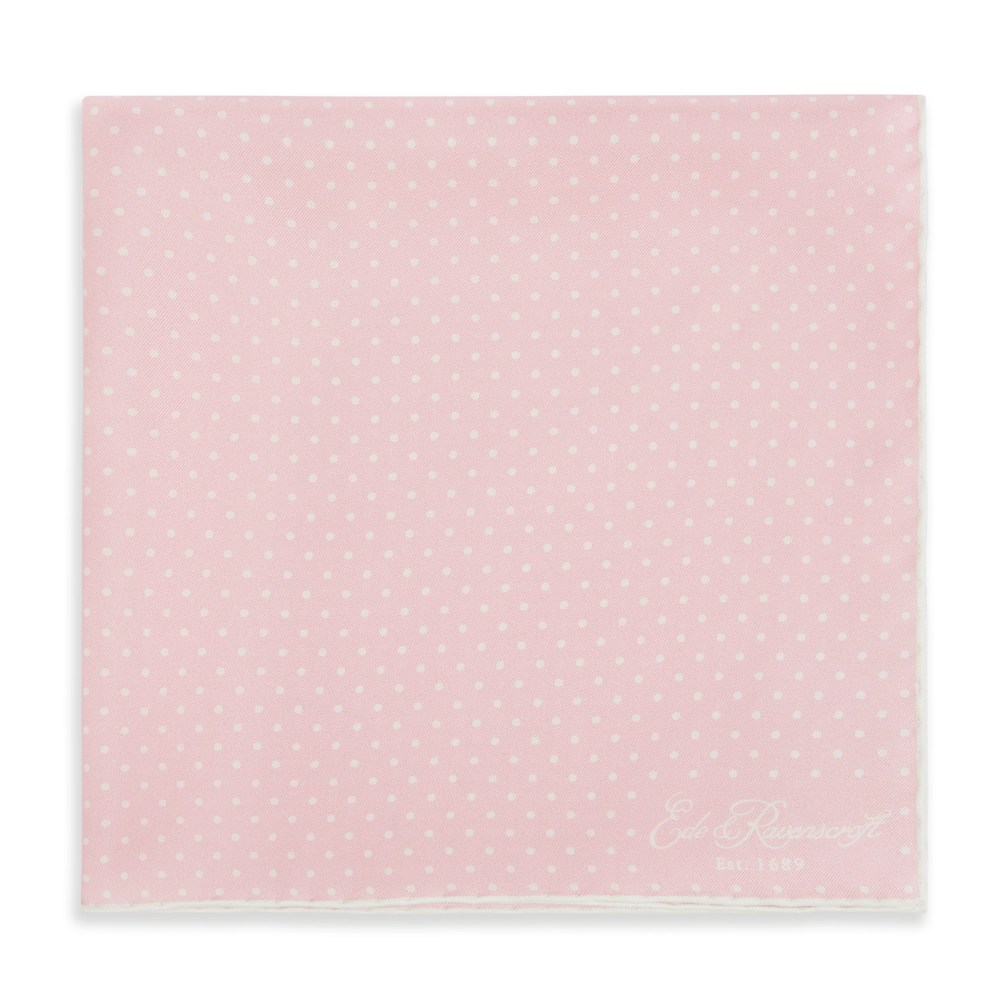 Pink and White Micro Spot Printed Silk Pocket Square
