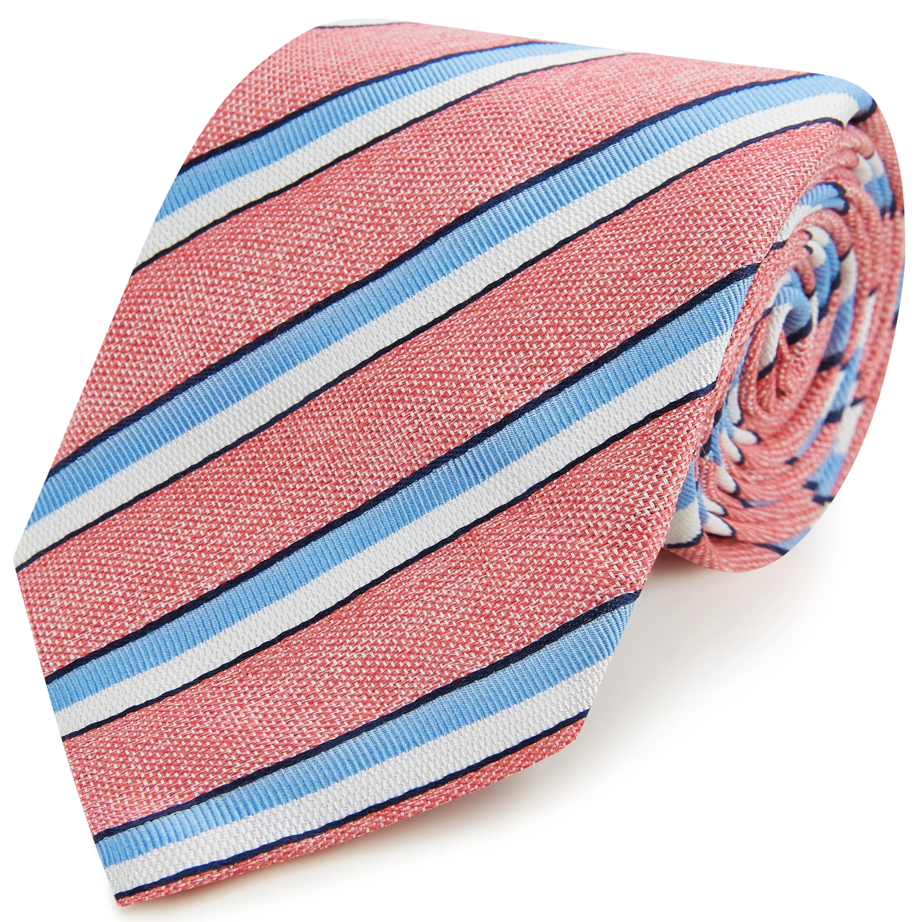 Pink Blue Hopsack Stripe Woven Silk Tie