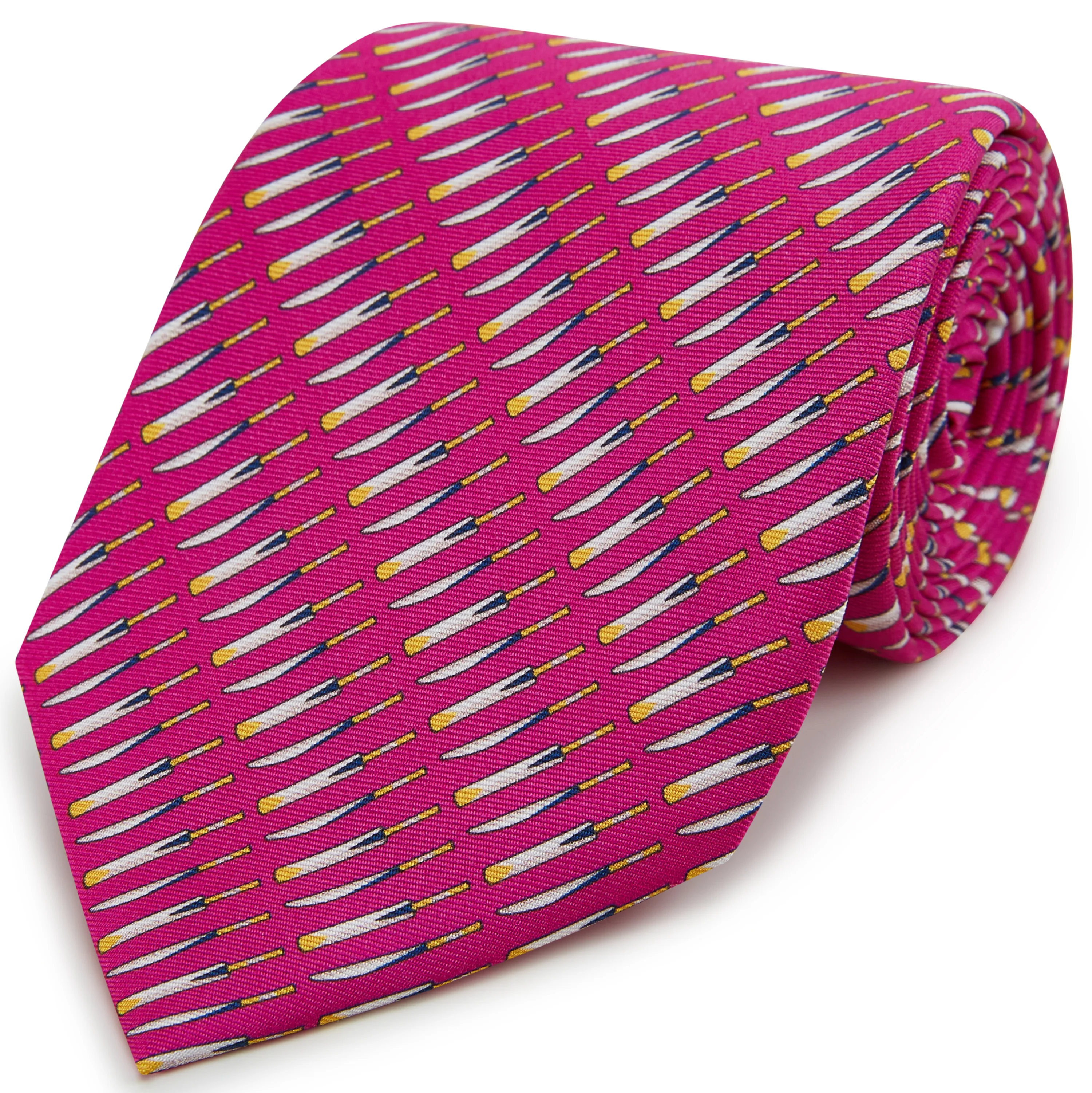Pink Cricket Bat Print Silk Tie