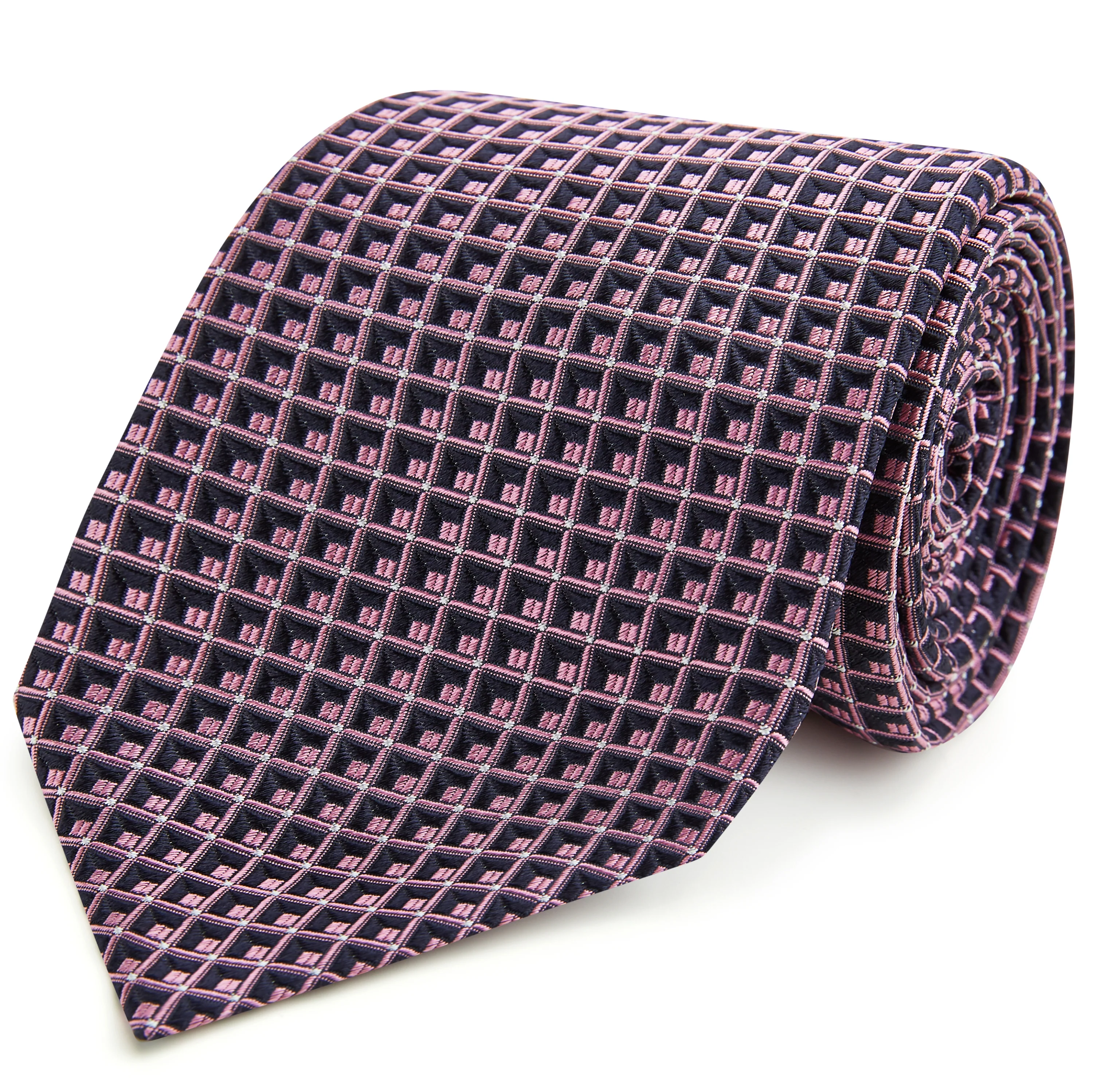 Pink Navy Jacquard Grid Woven Silk Tie