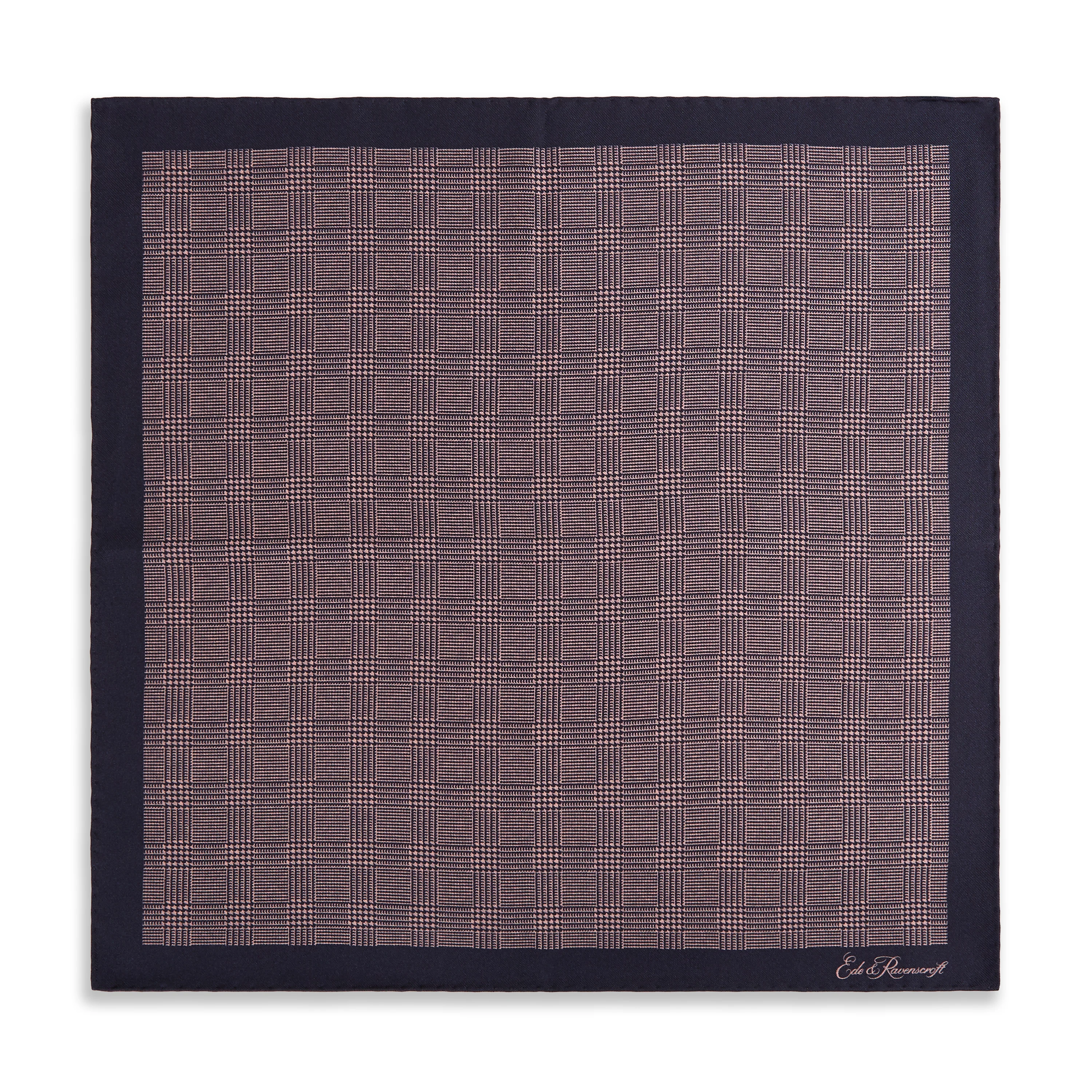 Pink Navy Prince of Wales Geometric Double Faced Silk Pocket Square