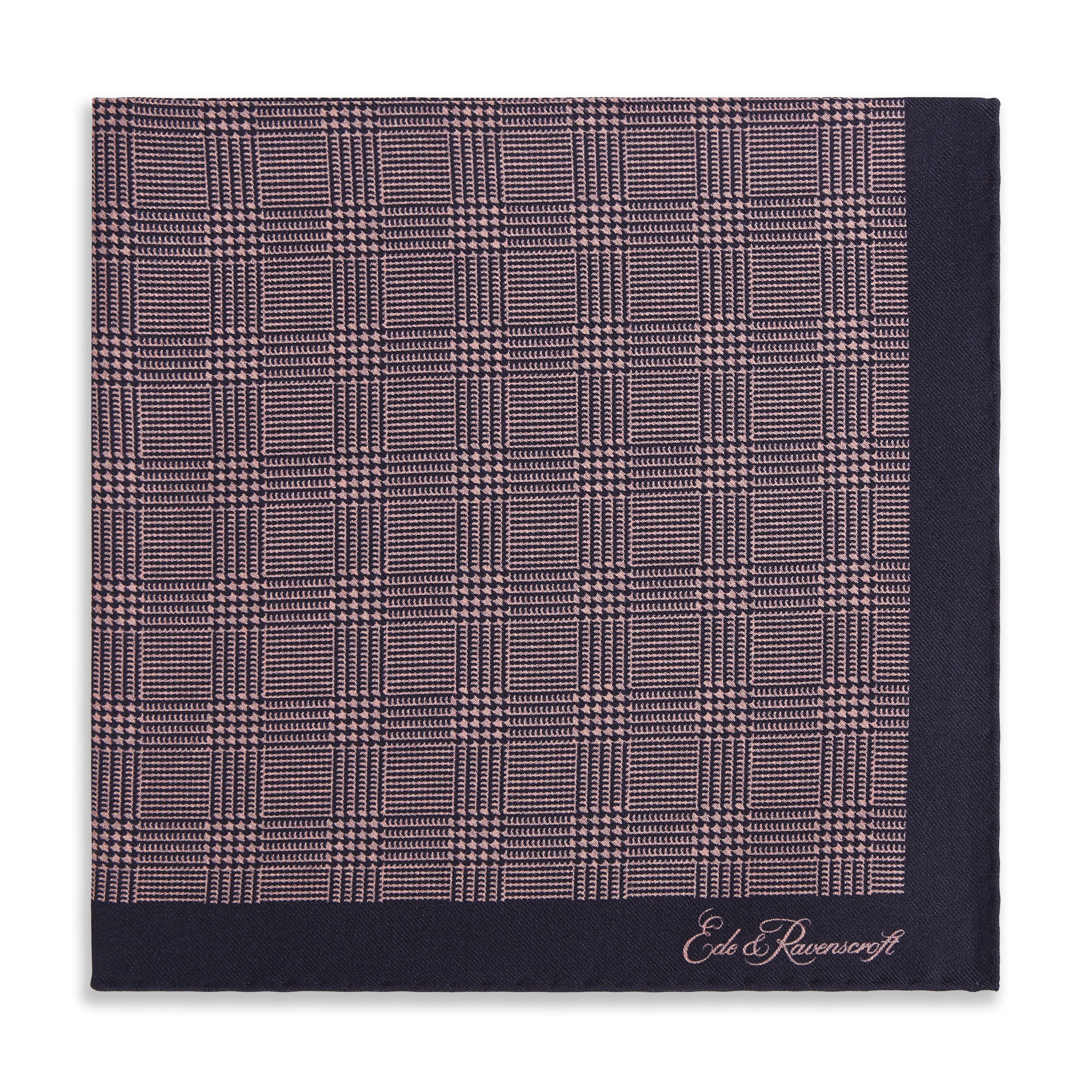 Pink Navy Prince of Wales Geometric Double Faced Silk Pocket Square - Image 3