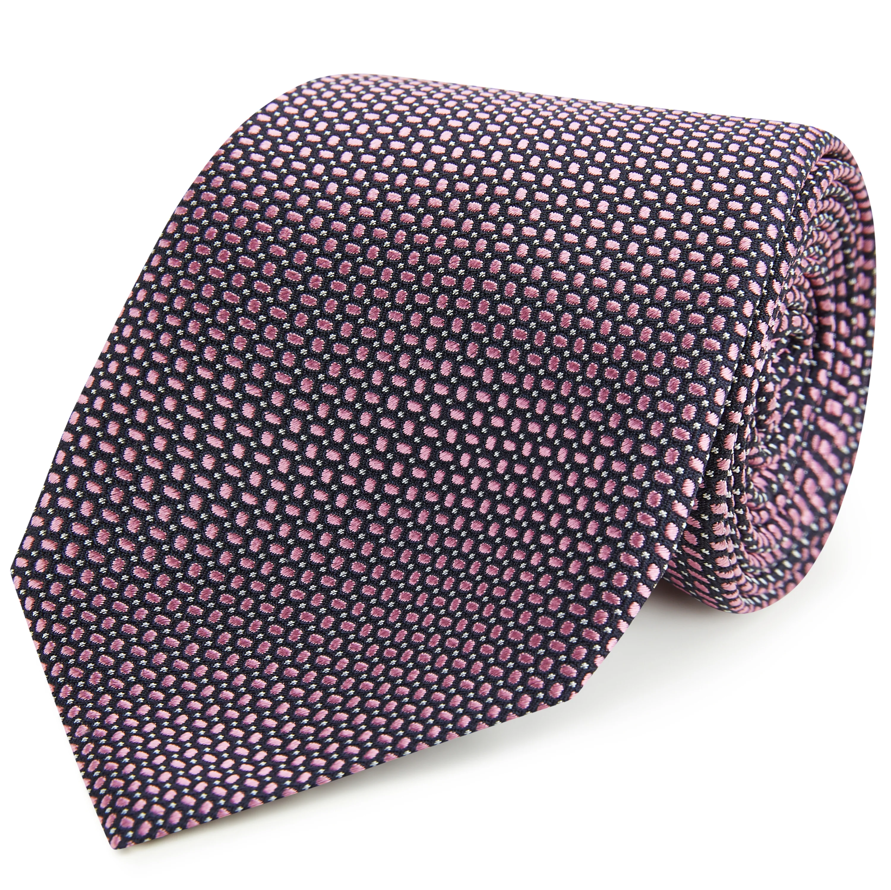 Pink Navy Spot Dash Woven Silk Tie