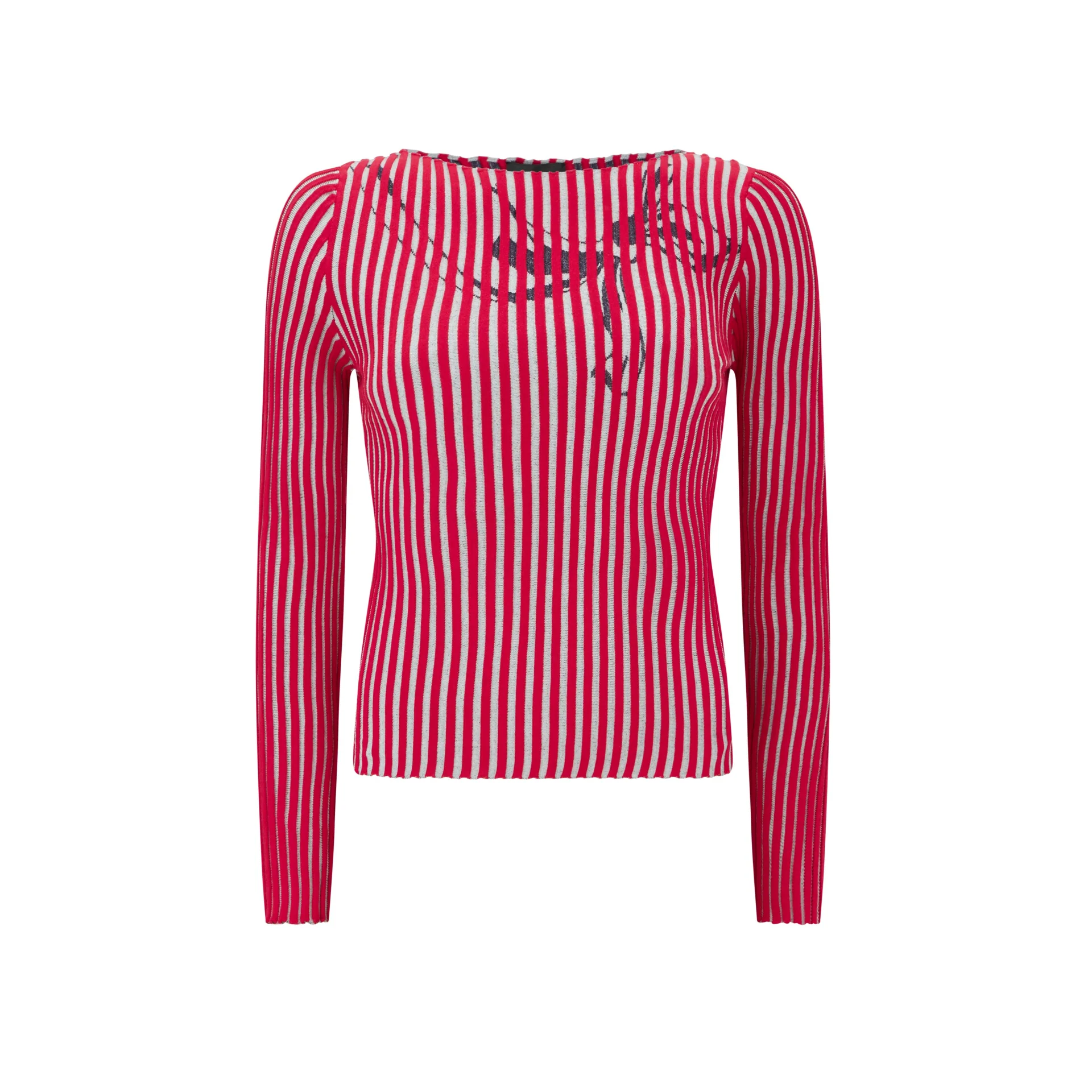 Pink White Ribbed Graphic Sweater