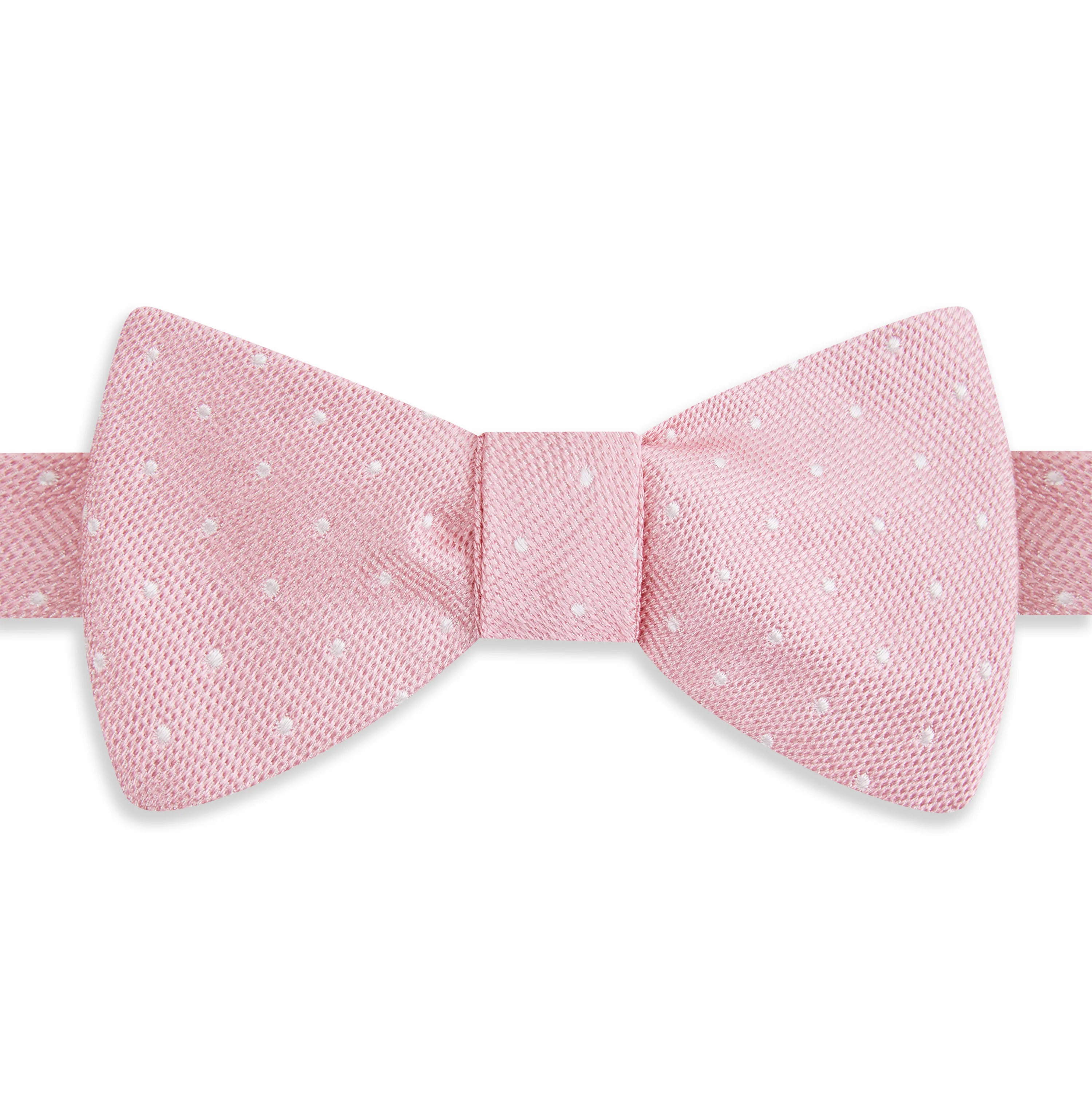 Pink White Textured Spot Jacquard Silk Bow Tie