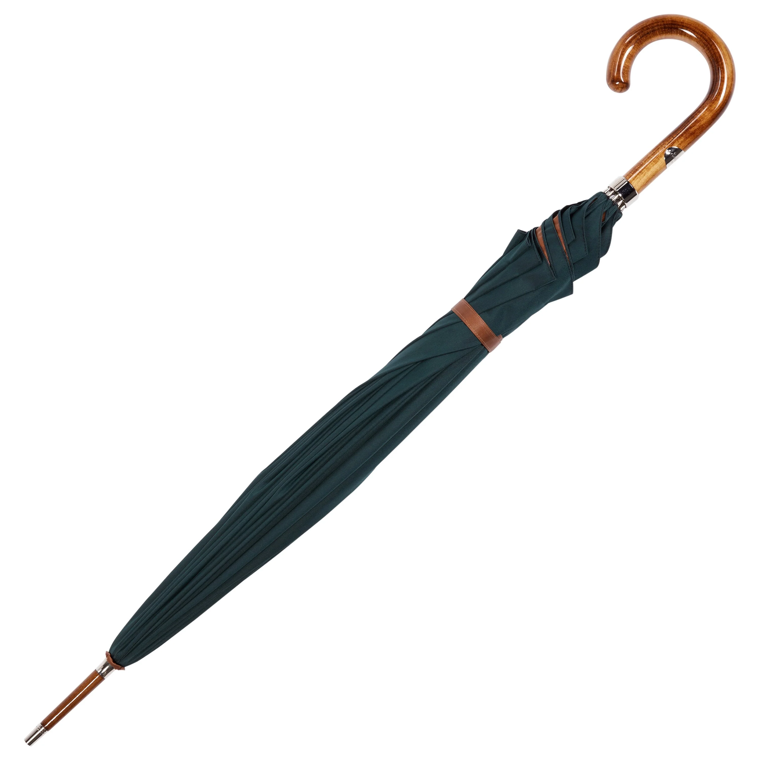Polished Maple Wood-handle Green and Gold Umbrella - Image 2