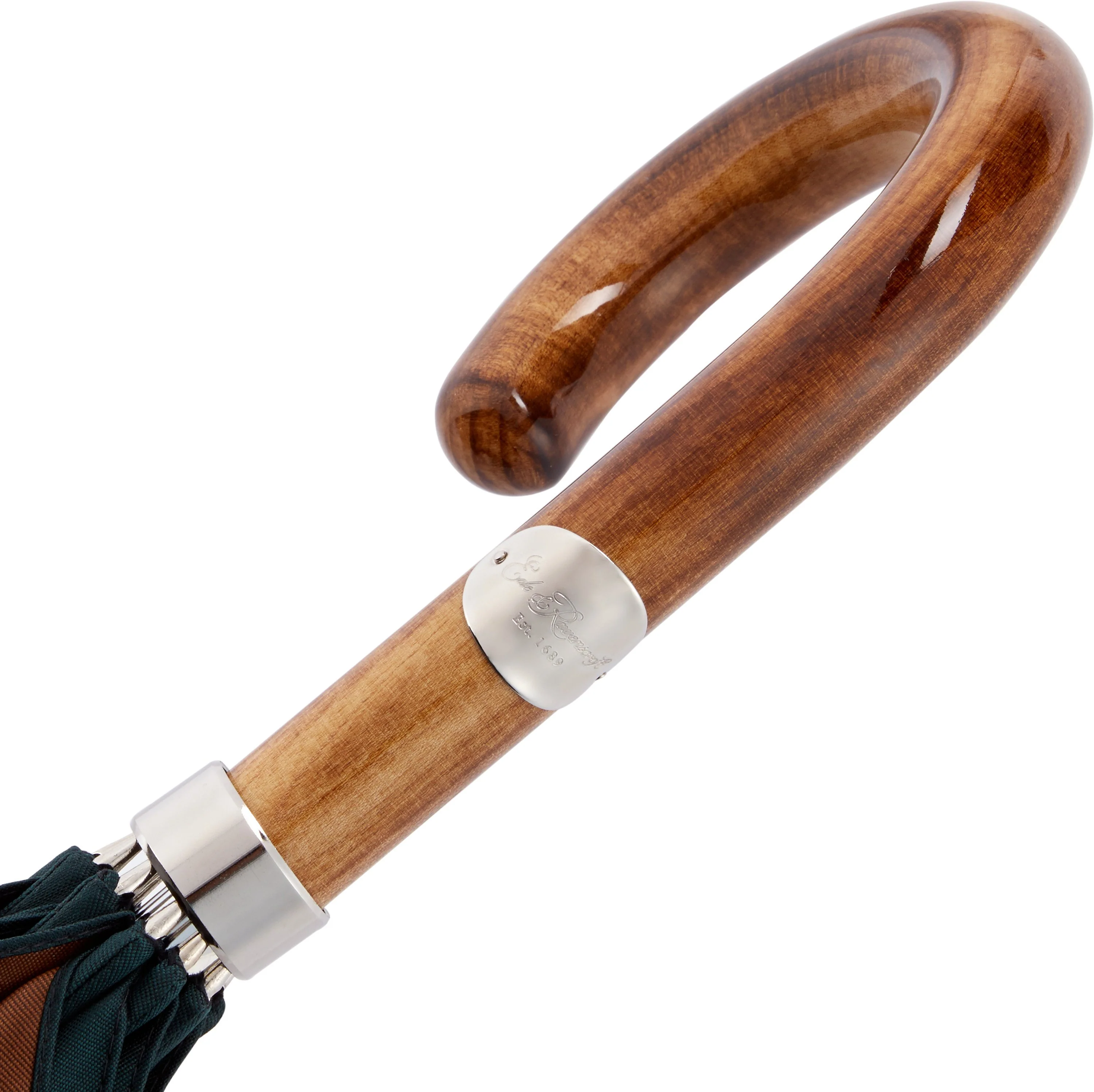 Polished Maple Wood-handle Green and Gold Umbrella - Image 3