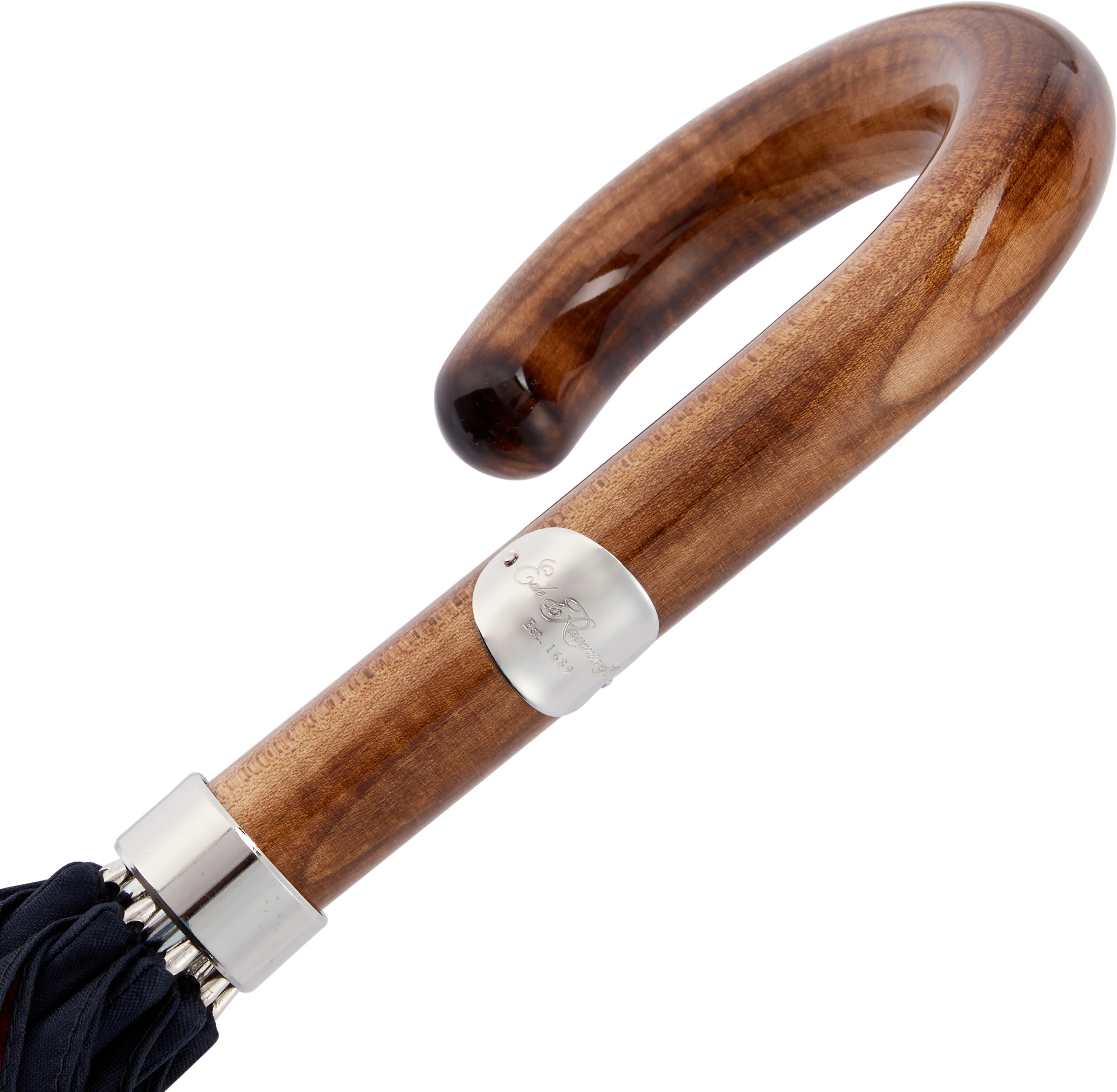 Polished Maple Wood-handle Navy and Red Umbrella - Image 4