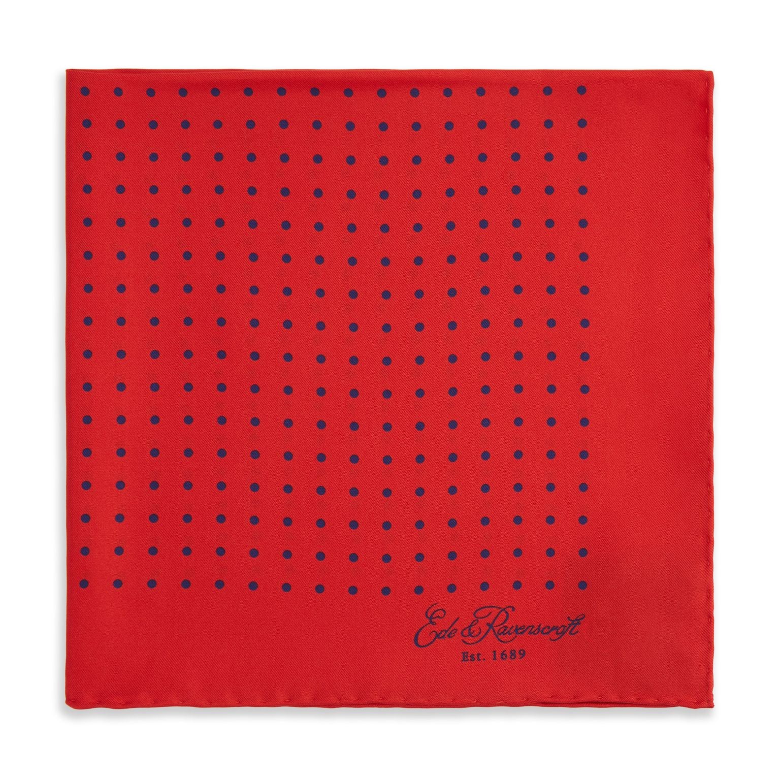 Red and Navy Spot Printed Silk Pocket Square