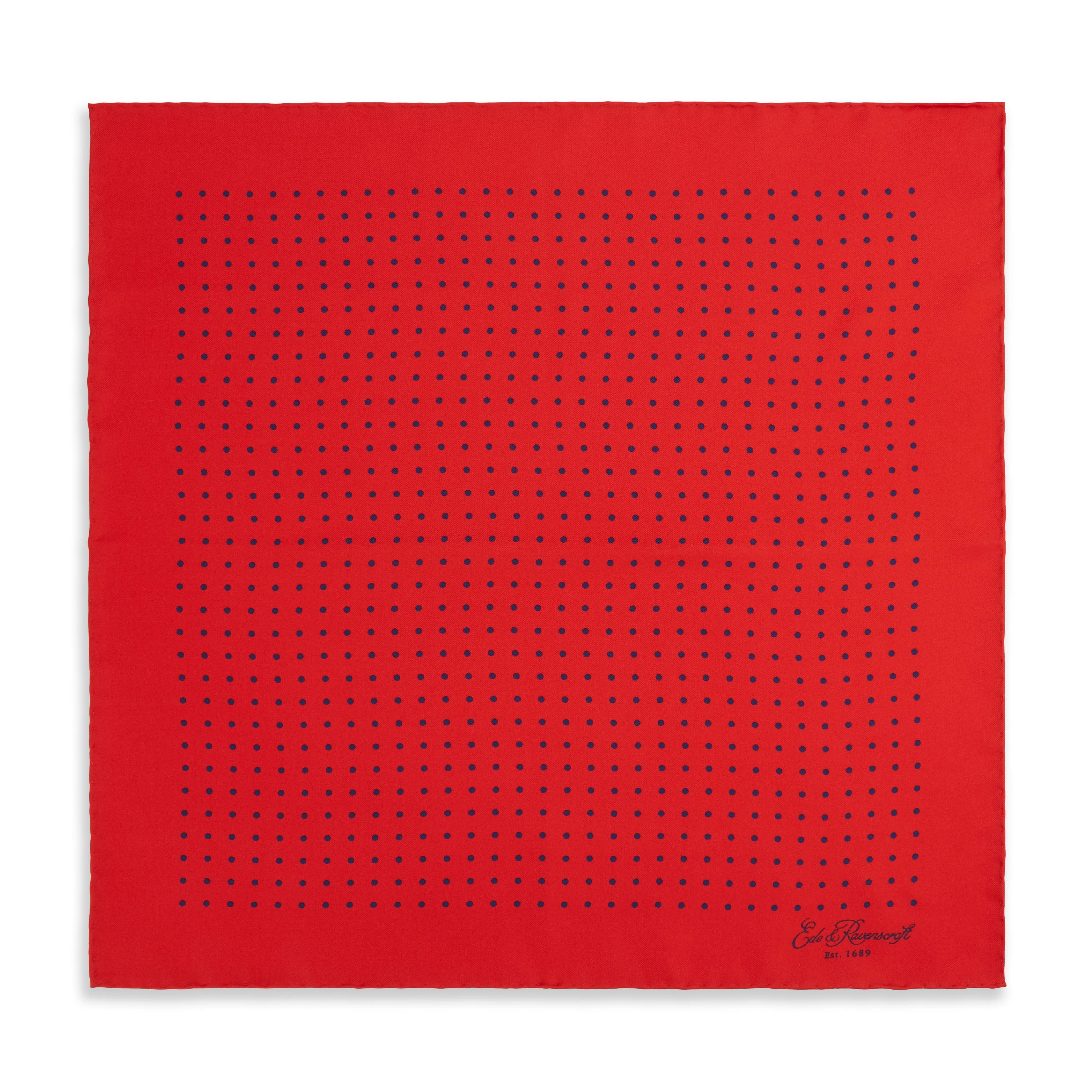 Red and Navy Spot Printed Silk Pocket Square - Image 2