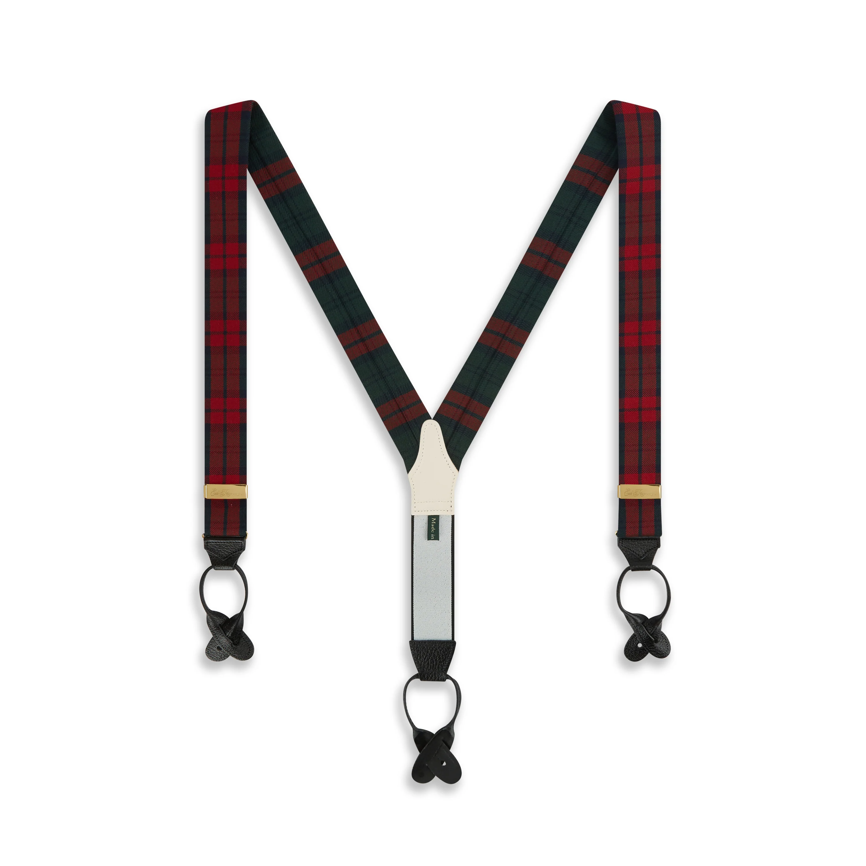 Red and Navy Tartan Woven Braces - Image 2