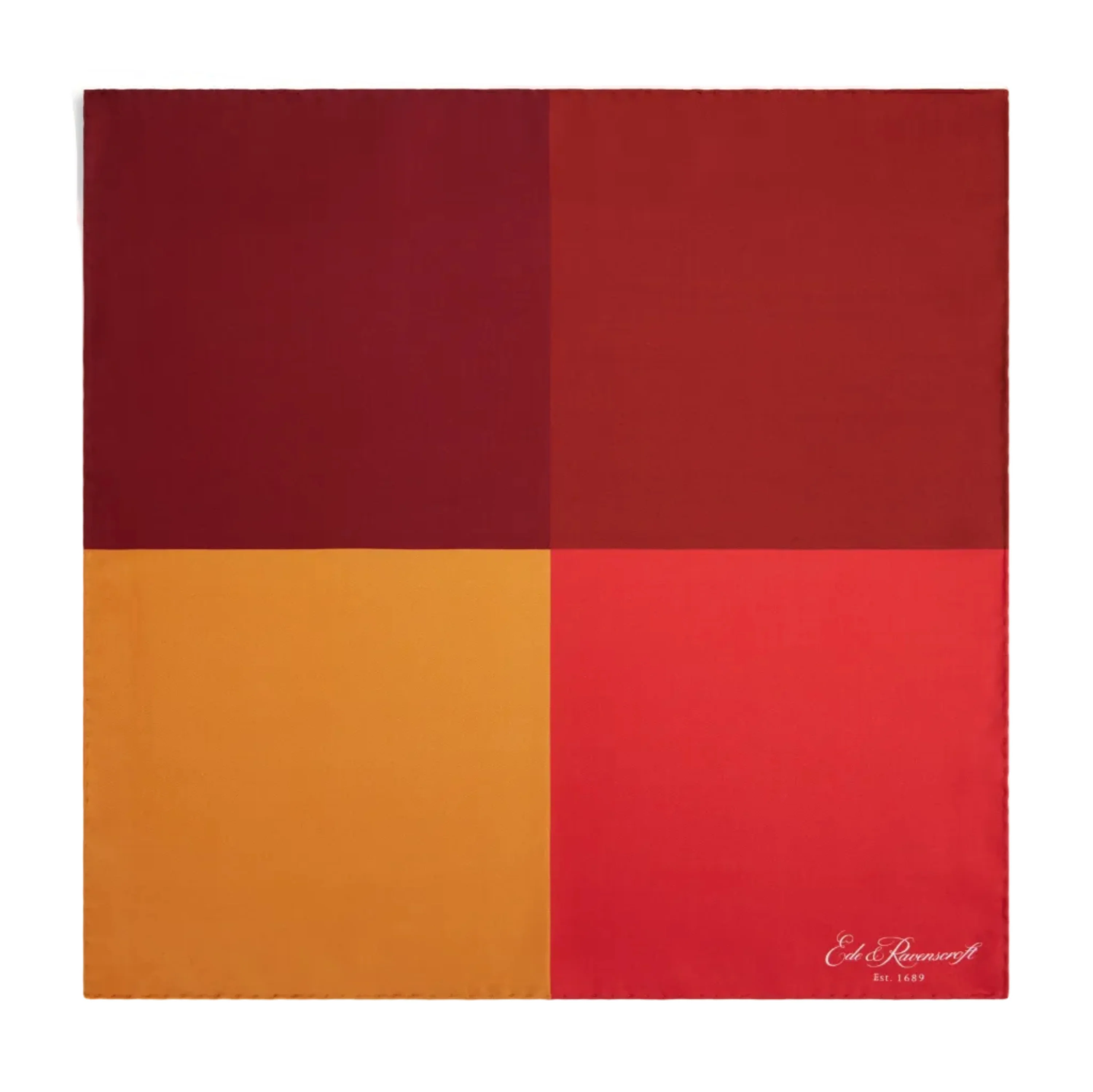 Red Silk Four Colour Block Pocket Square
