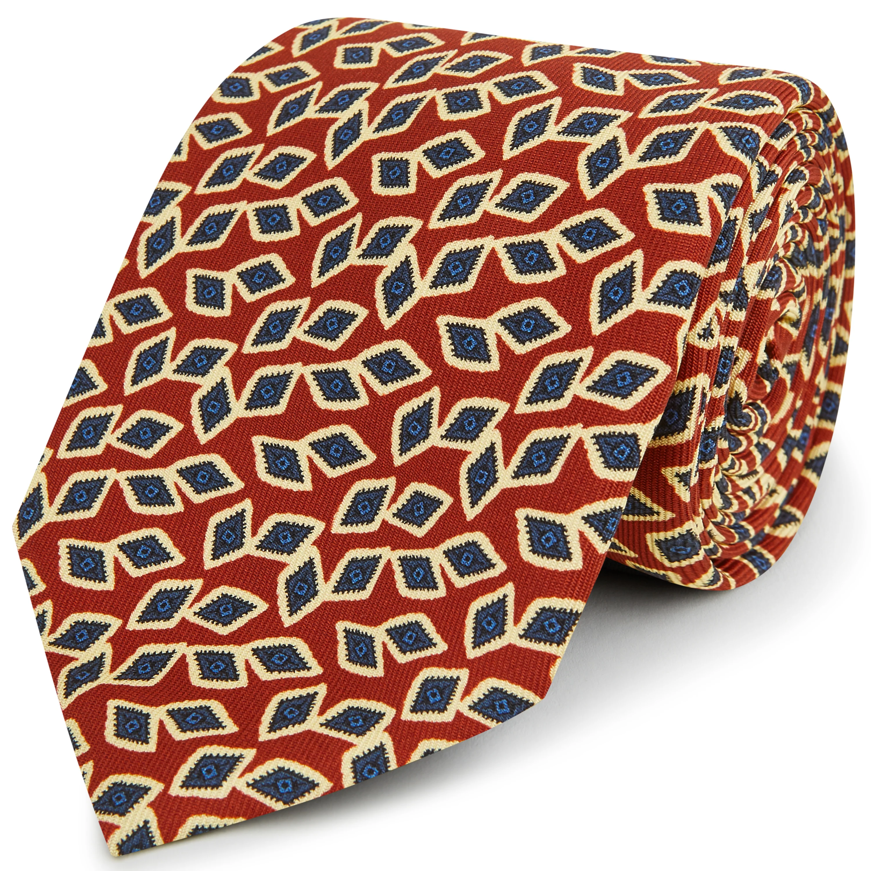 Red Ecru Madder Diamond Silk Printed Tie